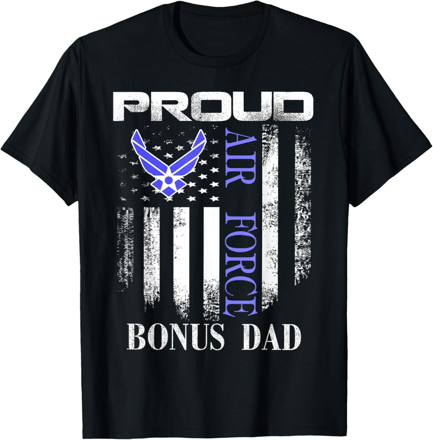 Vintage Proud Air Force Bonus Dad With American Flag Gift T-Shirt - T-Shirt | Black