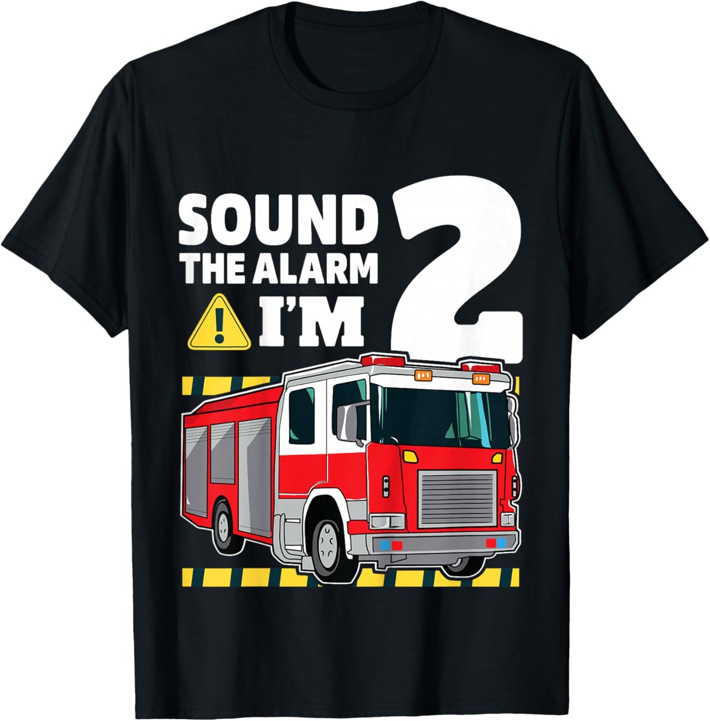Kids 2nd Birthday Boy Fire Truck 2 Two Year Old Firefighter T-Shirt - T-Shirt | Black