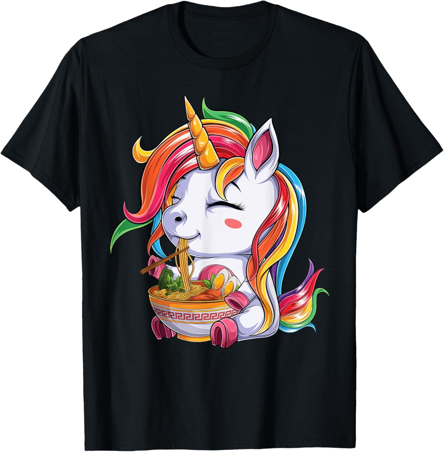 kawaii japanese anime Unicorn Girl ramen Food Lovers T-Shirt - T-Shirt | Black