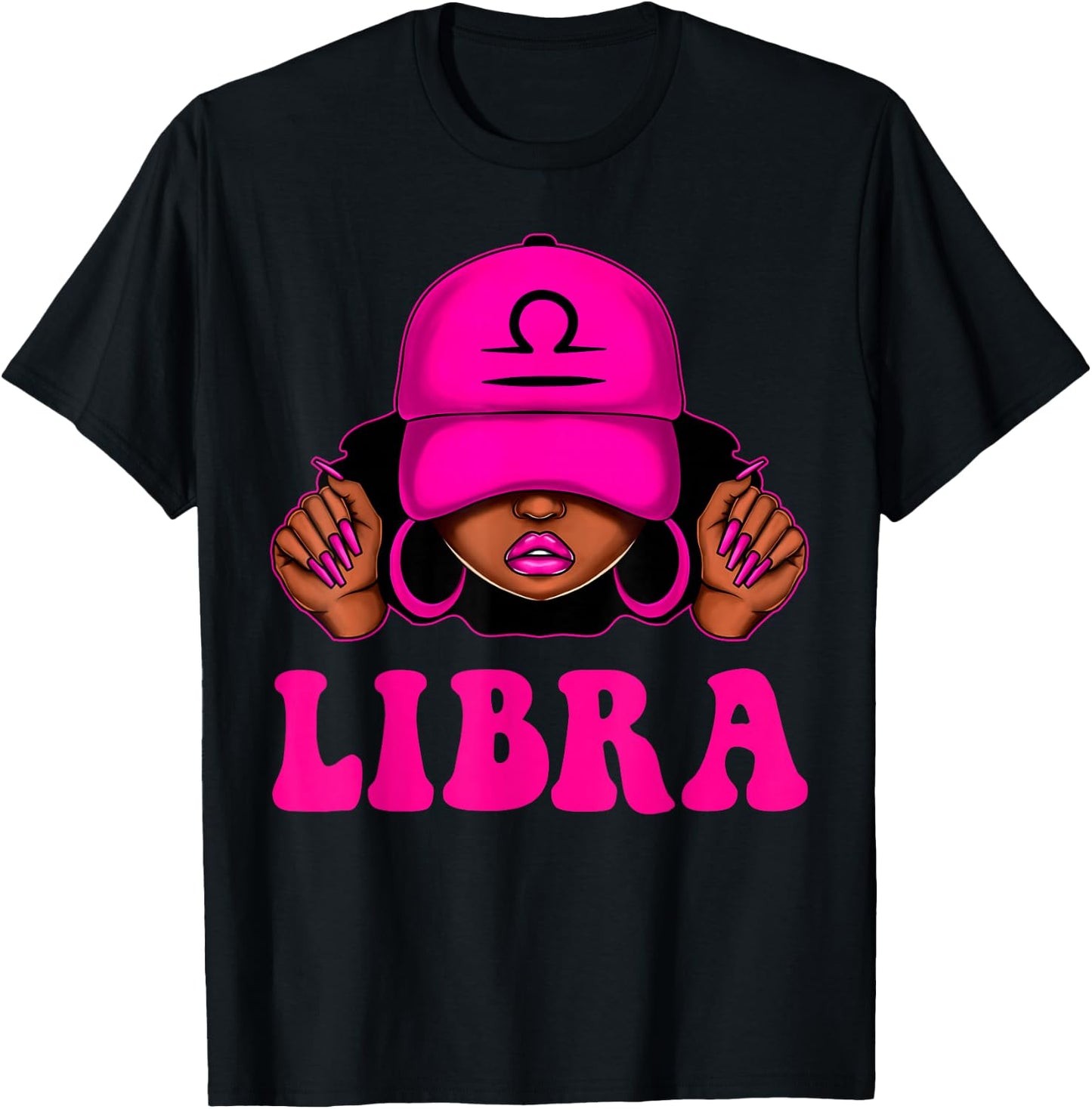 Libra Queen Sassy Black Woman Afro Girl Zodiac Birthday T-Shirt - T-Shirt | Black