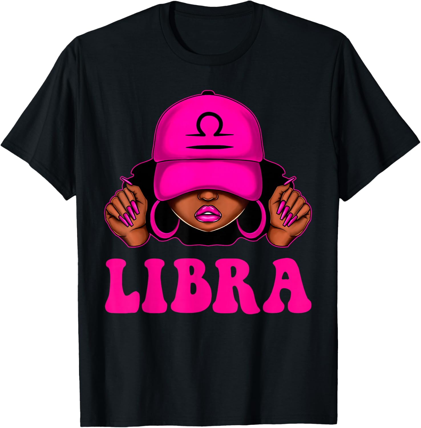 Libra Queen Sassy Black Woman Afro Girl Zodiac Birthday T-Shirt - T-Shirt | Black