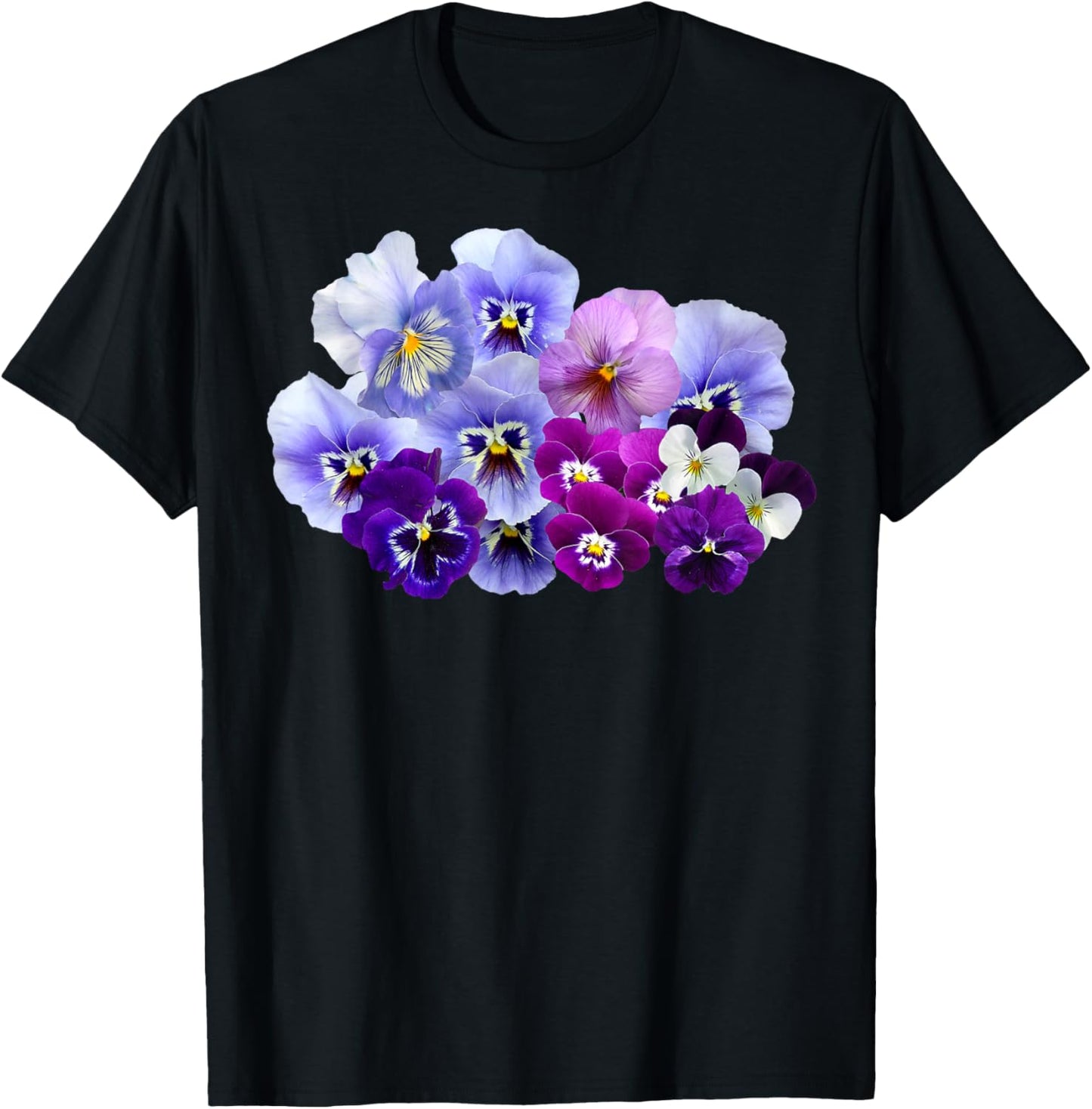 Purple and Blue Pansies Flower Gardening Pansy Lover Design T-Shirt - T-Shirt | Black