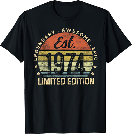 Est 1974 Limited Edition 51st Birthday Vintage 51 Year Old T-Shirt - T-Shirt | Black