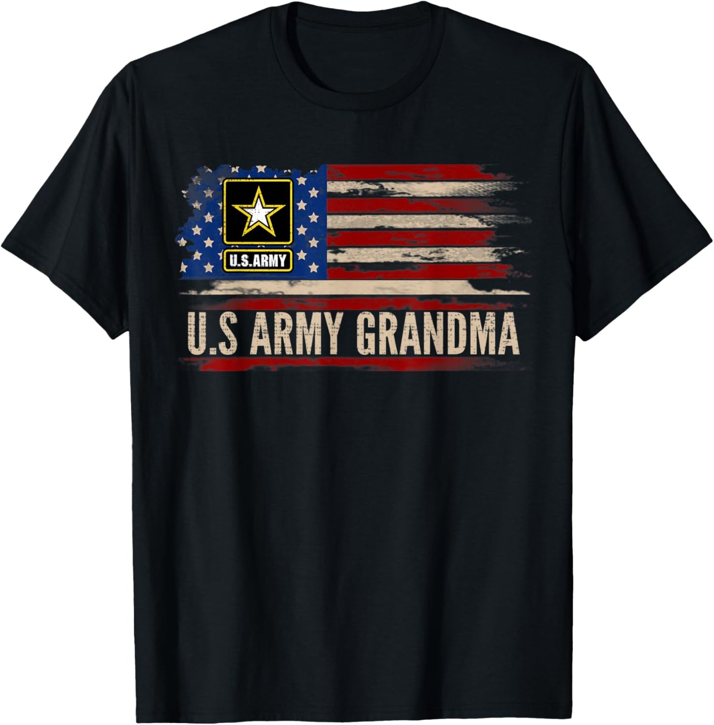 Vintage U.S Army Grandma With American Flag Veteran Gift T-Shirt - T-Shirt | Black