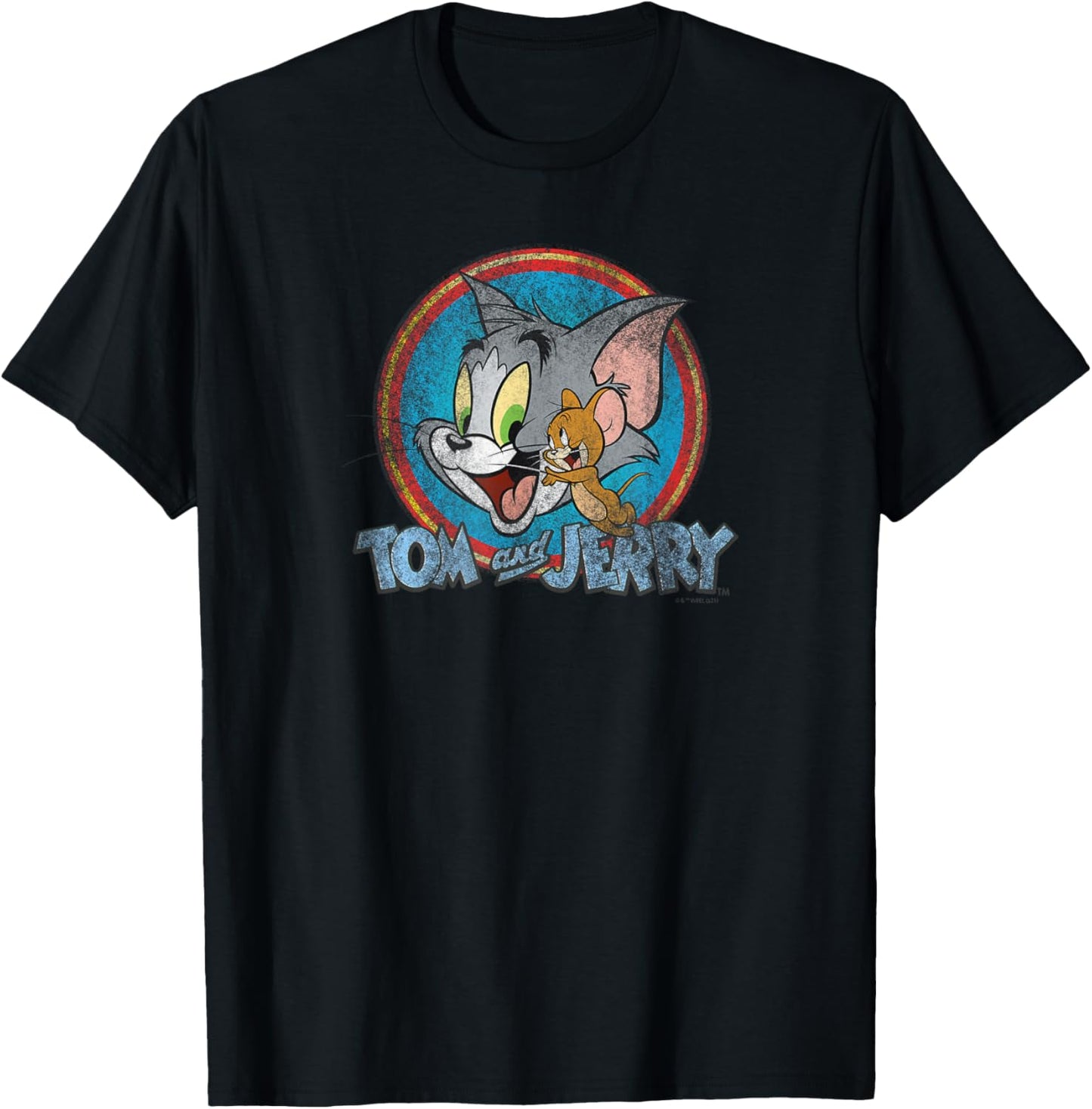 Tom and Jerry Yellow Red Blue Circle Logo T-Shirt - T-Shirt | Black