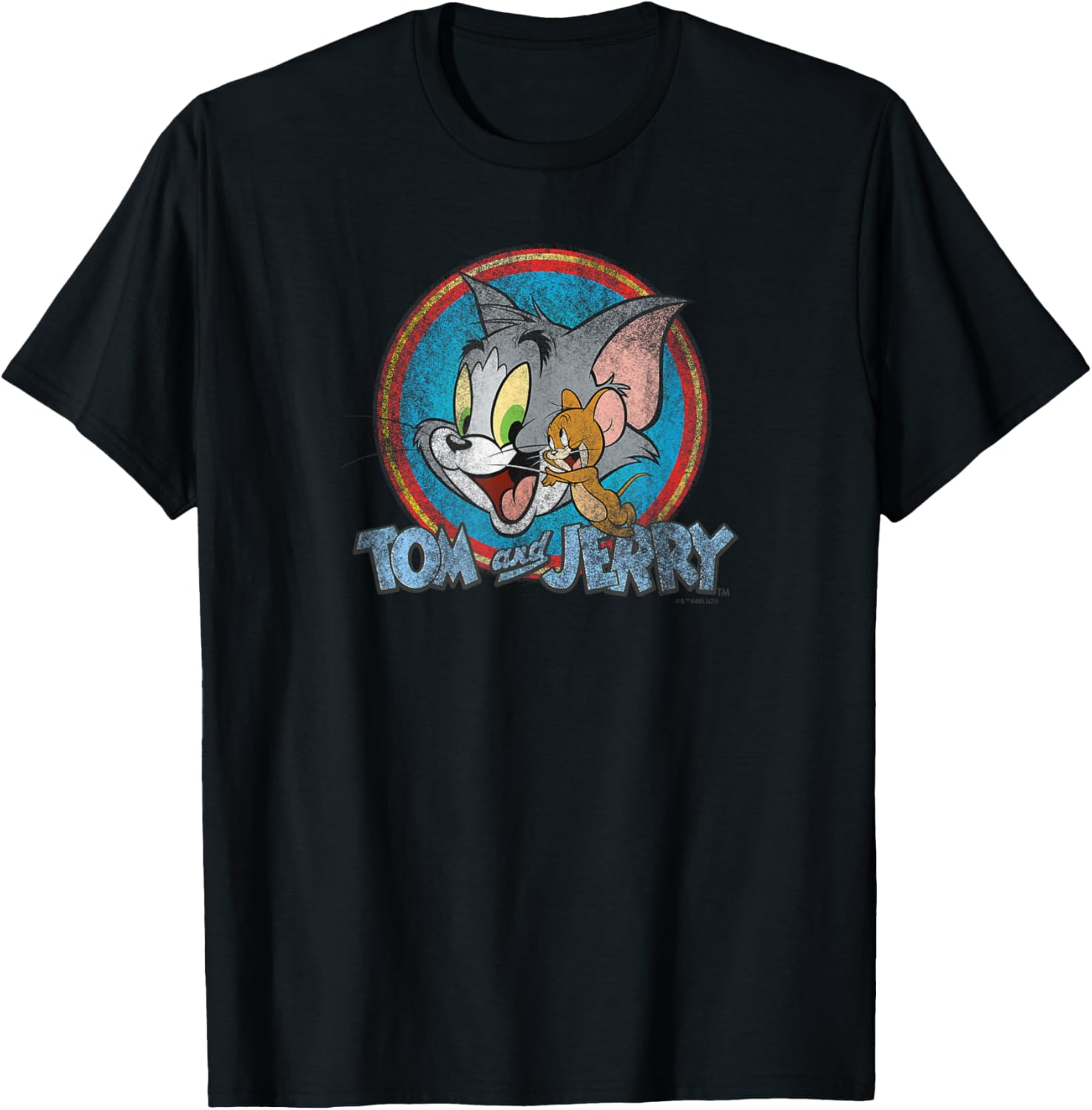 Tom and Jerry Yellow Red Blue Circle Logo T-Shirt - T-Shirt | Black