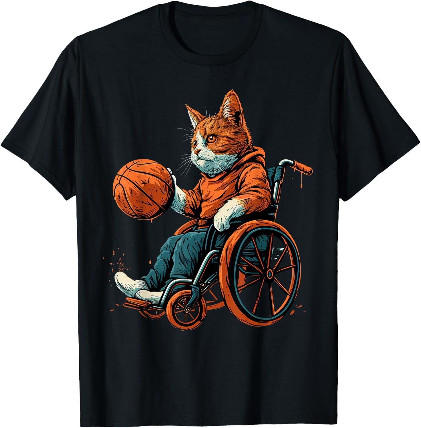 Wheelchair basketball player Cat on Wheelchair Basketball T-Shirt - T-Shirt | Black