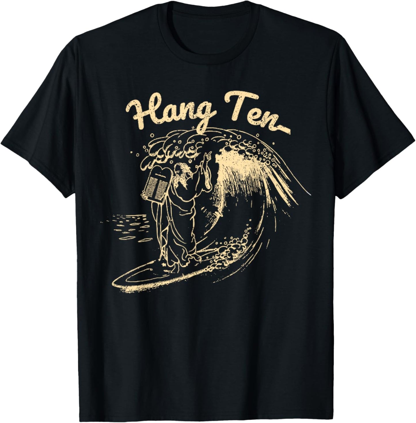 Vintage Surfing Moses Hang Ten T-Shirt - T-Shirt | Black