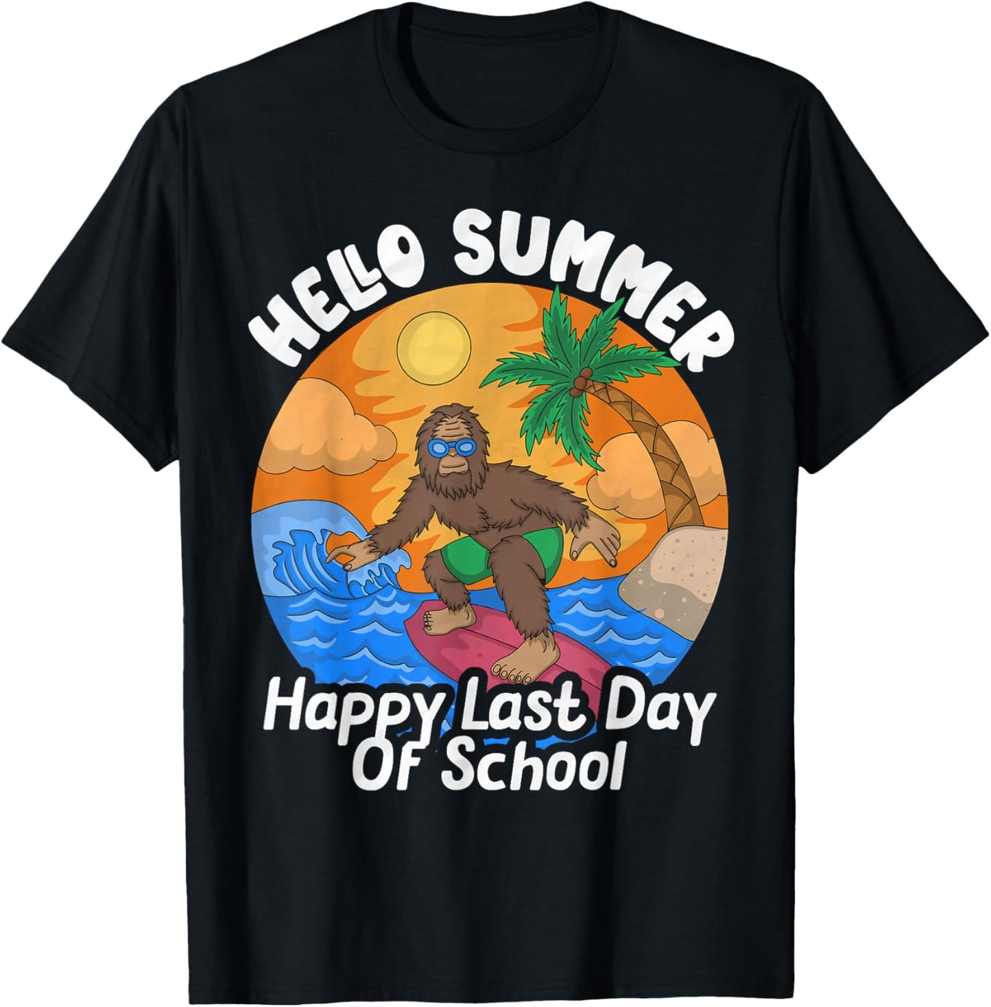 Big Foot Sasquatch Kids Hello Summer Surfing Last Day School T-Shirt - T-Shirt | Black