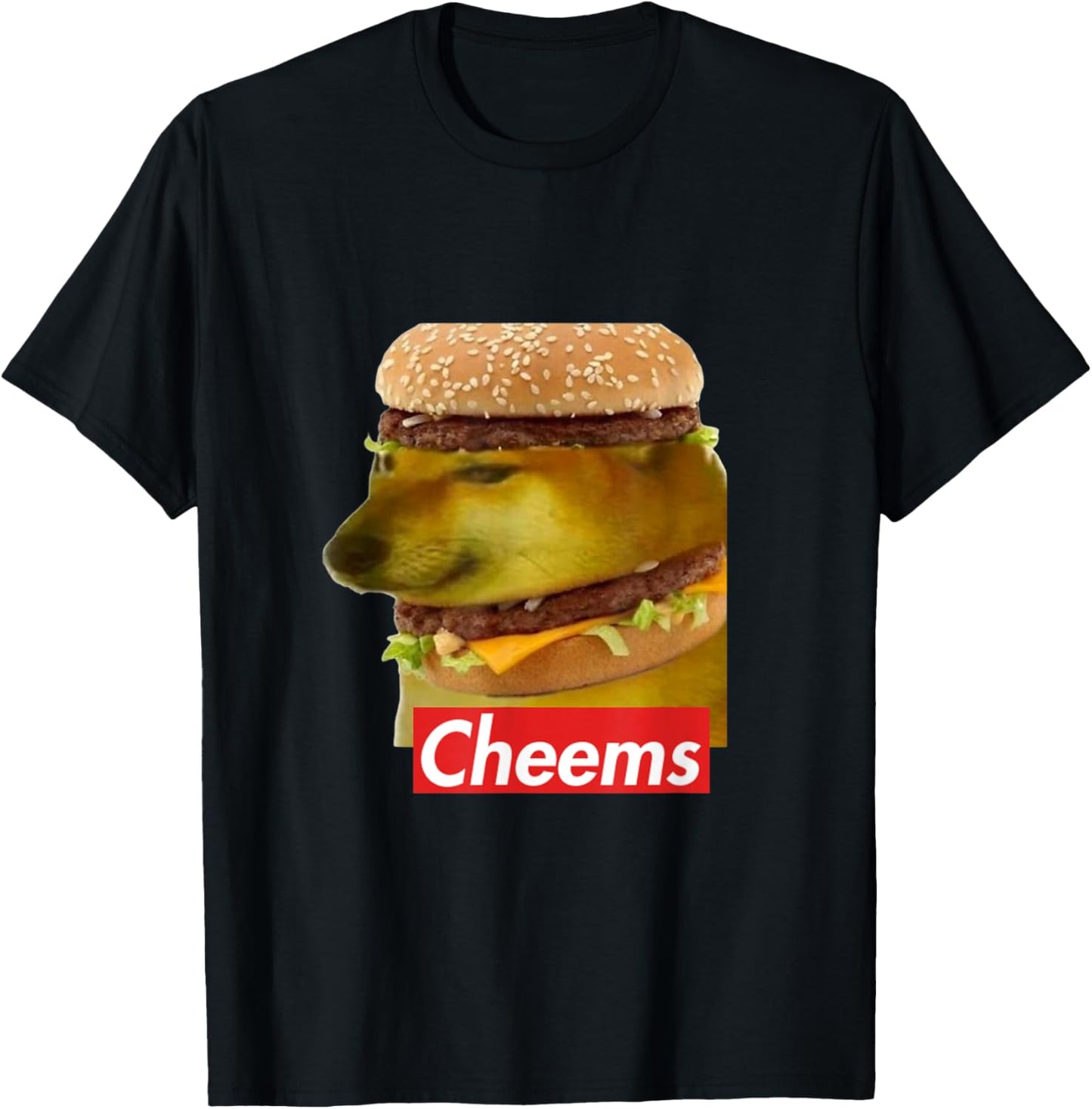 Cheems Cheemsburbger Ironic Doge Meme T-Shirt - T-Shirt | Black