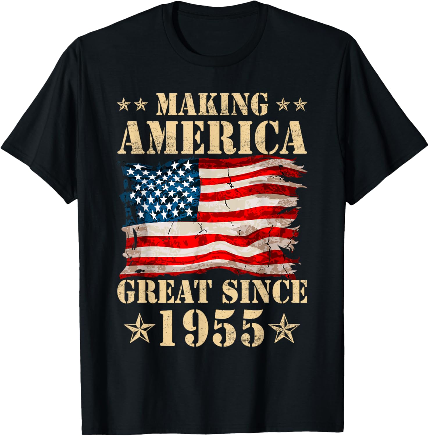 Vintage Making America Flag Great Since 1955 Birthday Party T-Shirt - T-Shirt | Black