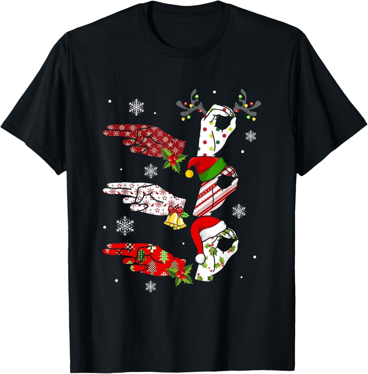 Ho Ho ASL Sign Language Deaf Pride Family Pajamas Christmas T-Shirt - T-Shirt | Black