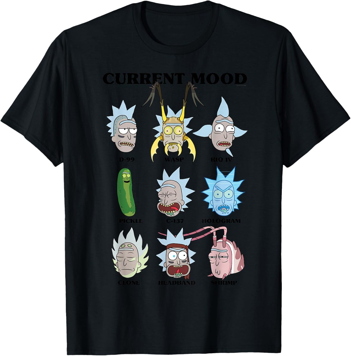 Rick and Morty Alternate Moods Adult Cartoon Fashion T-Shirt - T-Shirt | Black