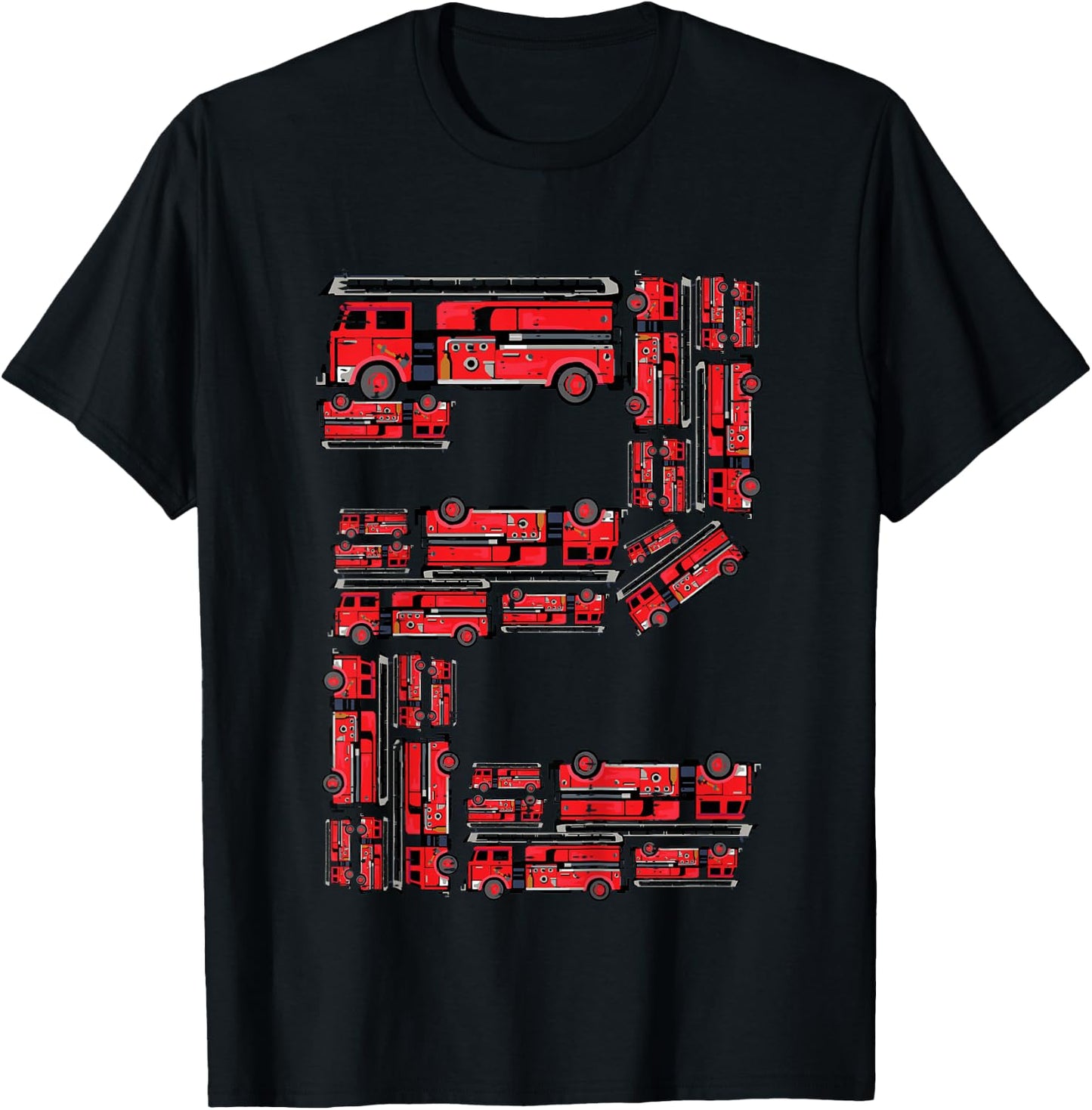 Kids 2nd Birthday Firetrucks 2 Years Old Bday Toddler Boys Kids T-Shirt - T-Shirt | Black