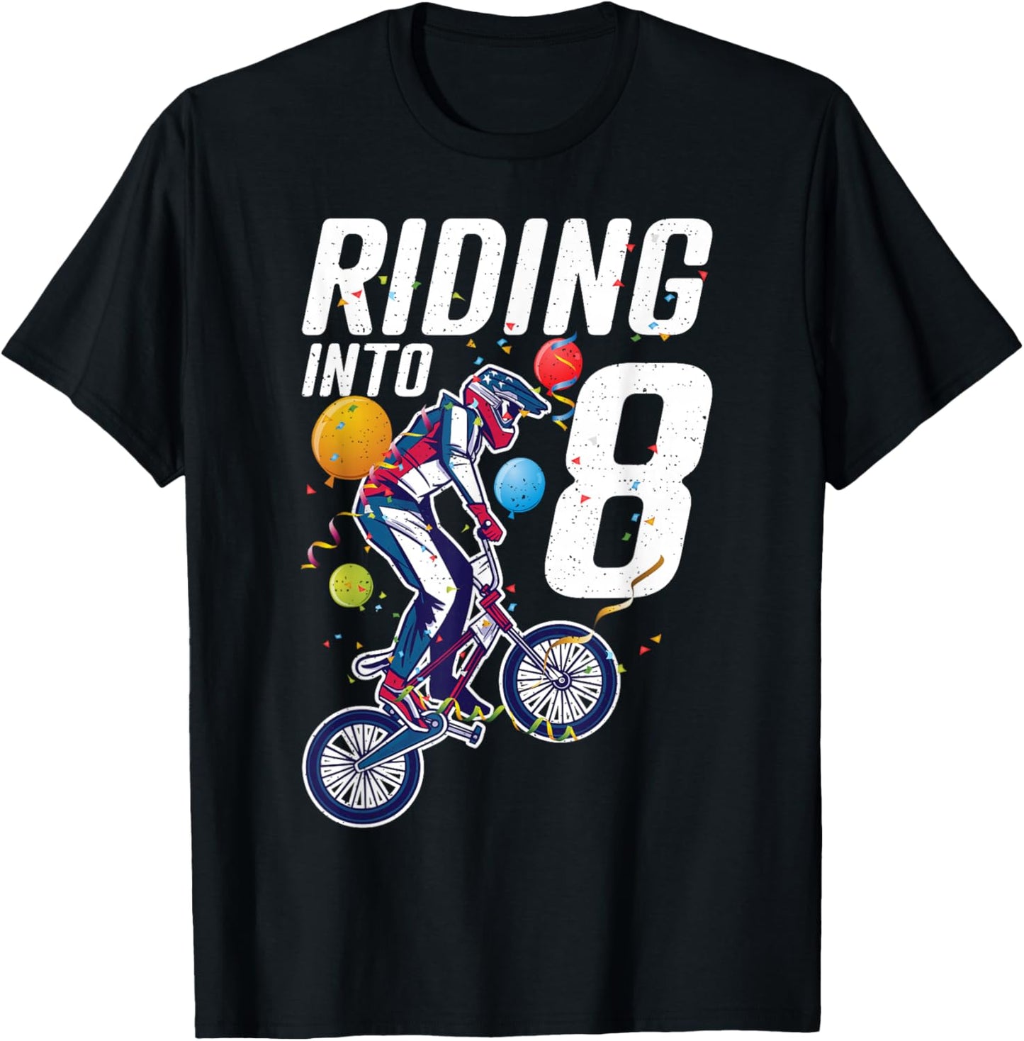 Riding into 8 Years BMX Bike 8 Birthday T-Shirt - T-Shirt | Black