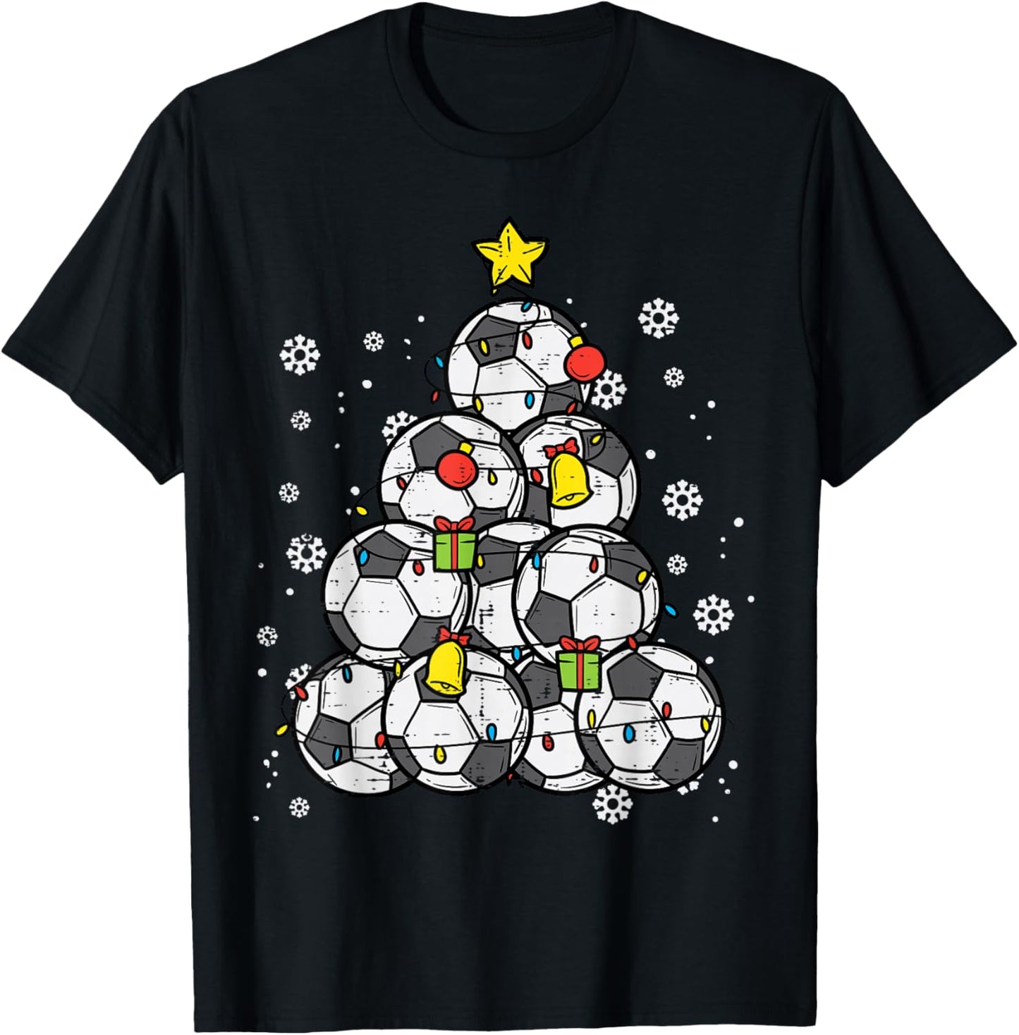 Soccer Christmas Tree Xmas Pajamas PJs Player Boys Girls T-Shirt - T-Shirt | Black