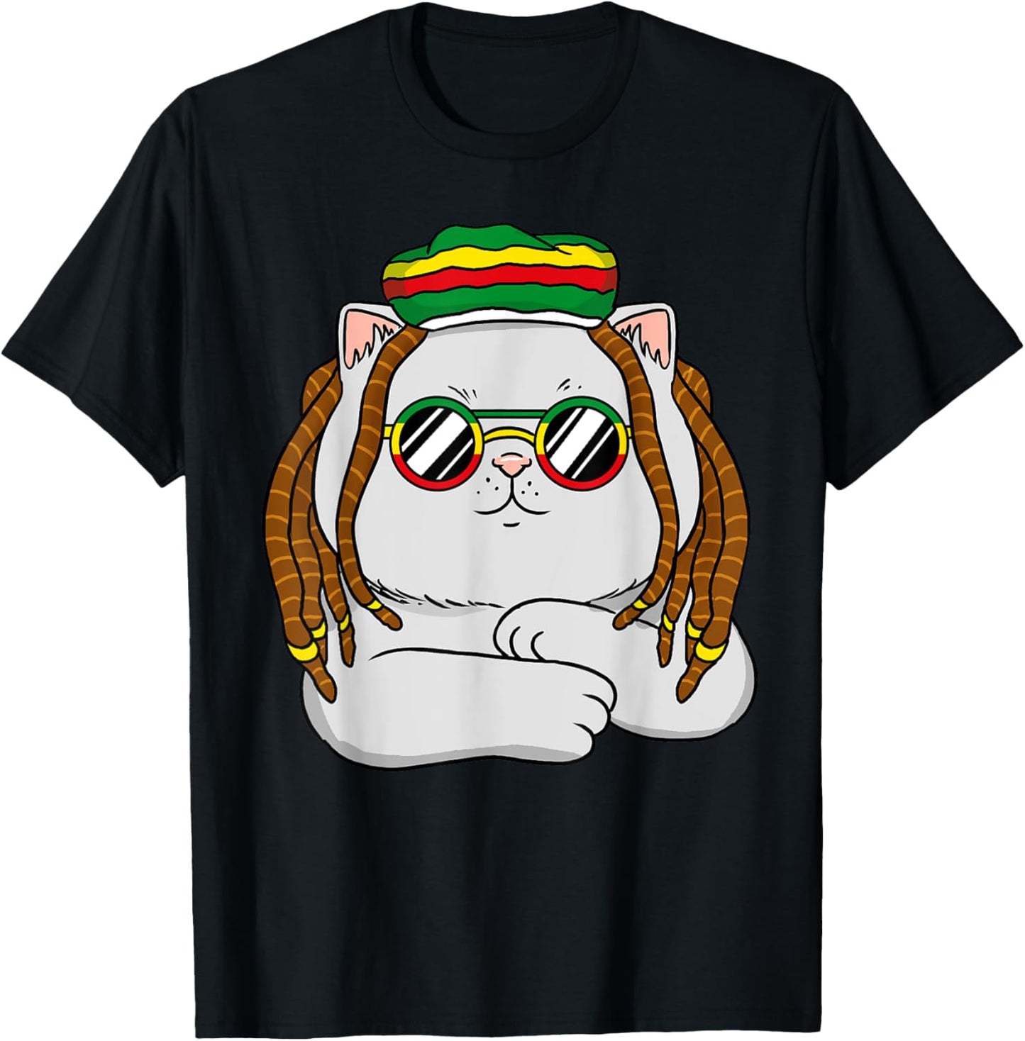 Rasta Cat Funny Kitten, Reggae Rastafarian Jamaican Pride T-Shirt - T-Shirt | Black