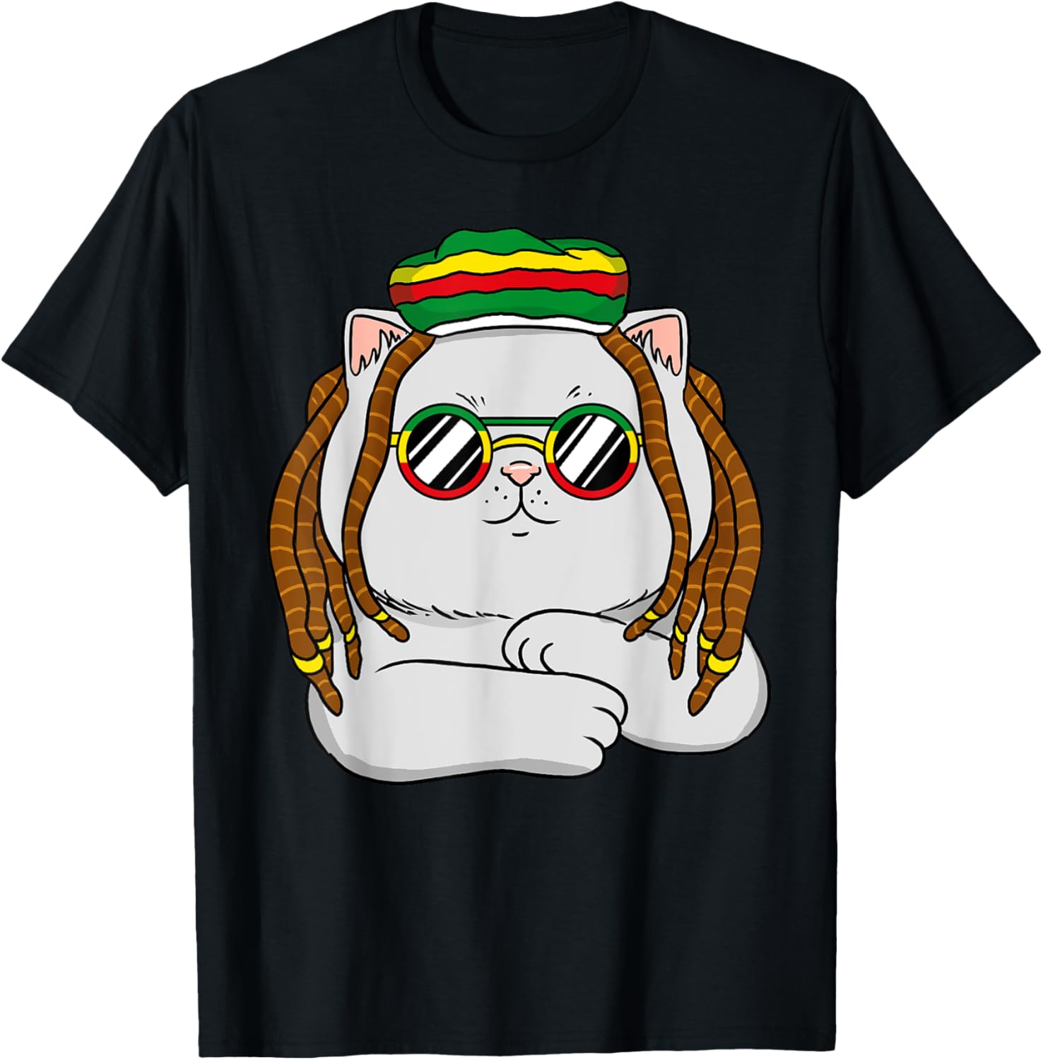 Rasta Cat Funny Kitten, Reggae Rastafarian Jamaican Pride T-Shirt - T-Shirt | Black