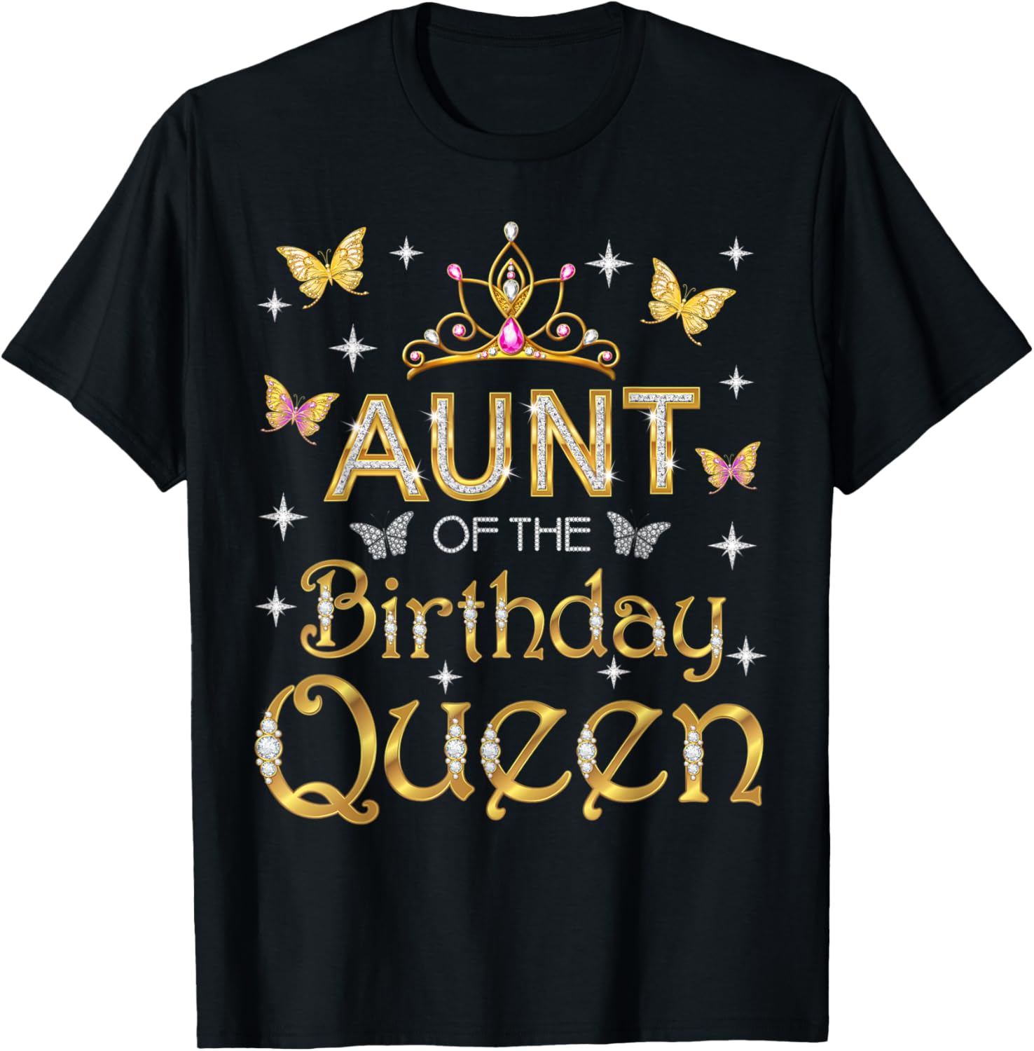 Aunt Of The Birthday Queen Birthday Party Family Matching T-Shirt - T-Shirt | Black
