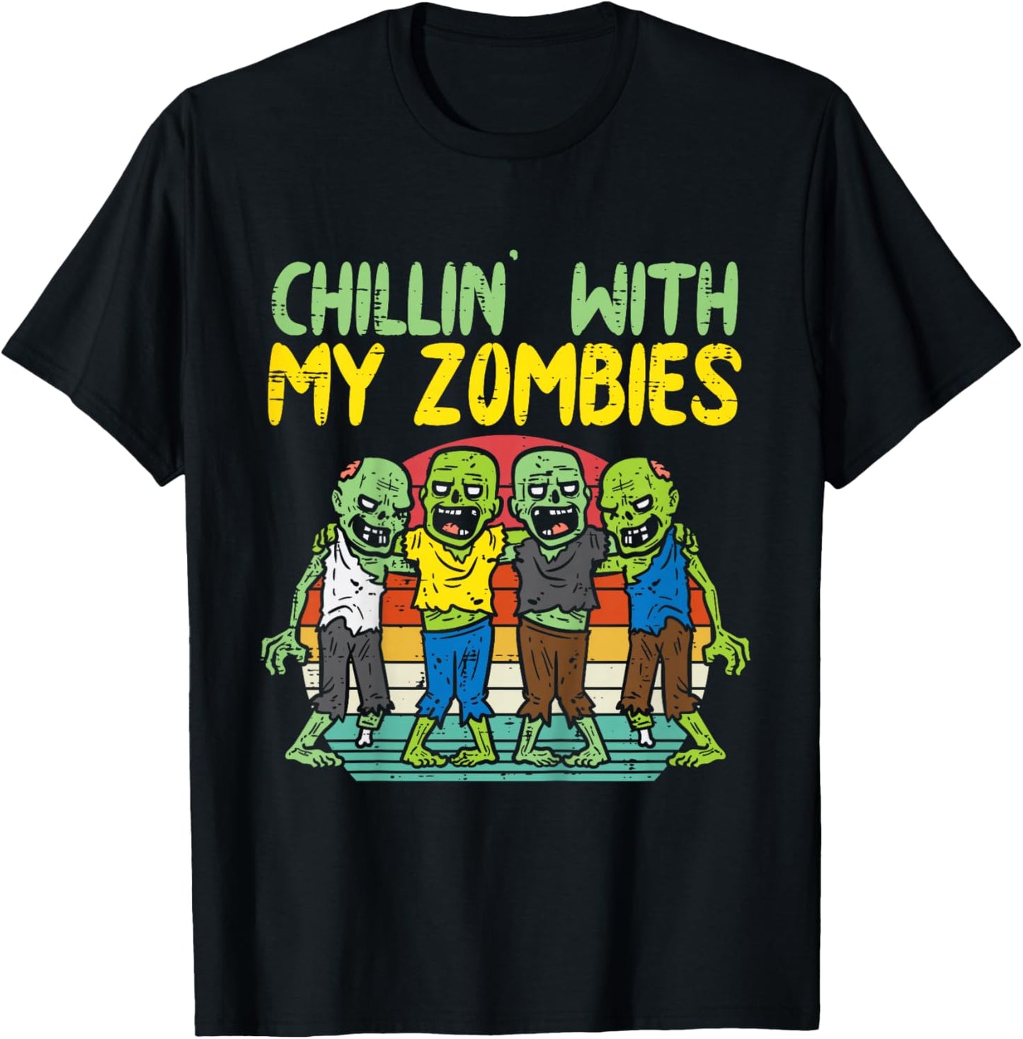 Kids Chillin With My Zombies Group Toddler Boys Halloween Kids T-Shirt - T-Shirt | Black