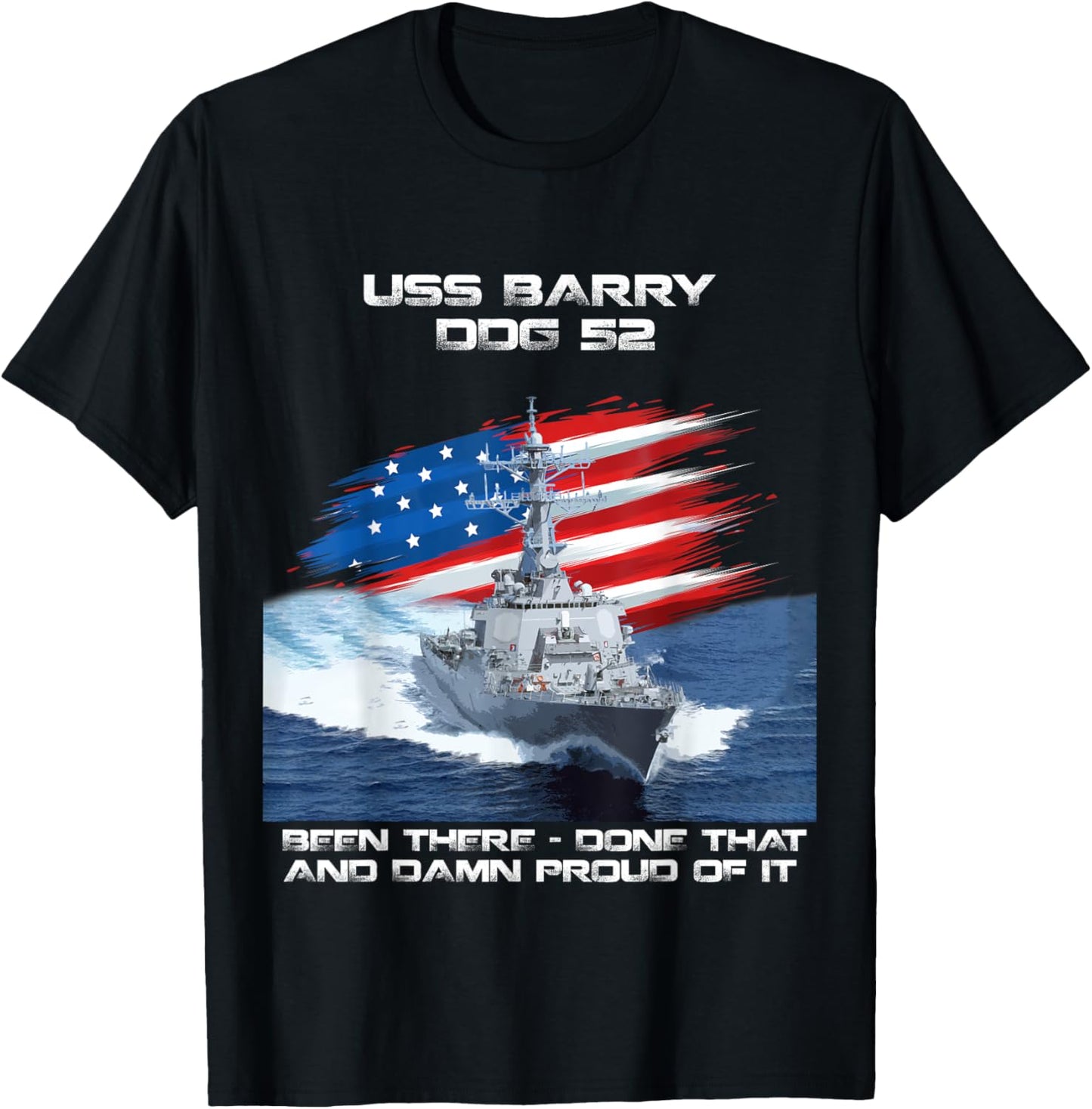 USS Barry DDG-52 Destroyer Ship USA Flag Veteran Day Xmas T-Shirt - T-Shirt | Black