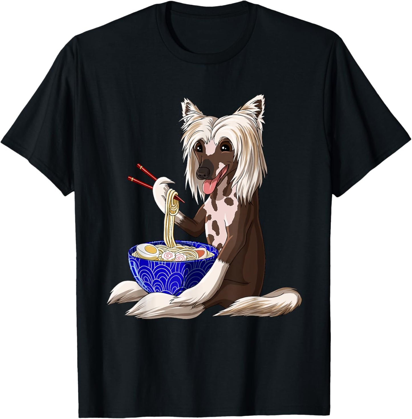 Funny Japanese Kawaii Dog Ramen Noodles Chinese Crested T-Shirt - T-Shirt | Black
