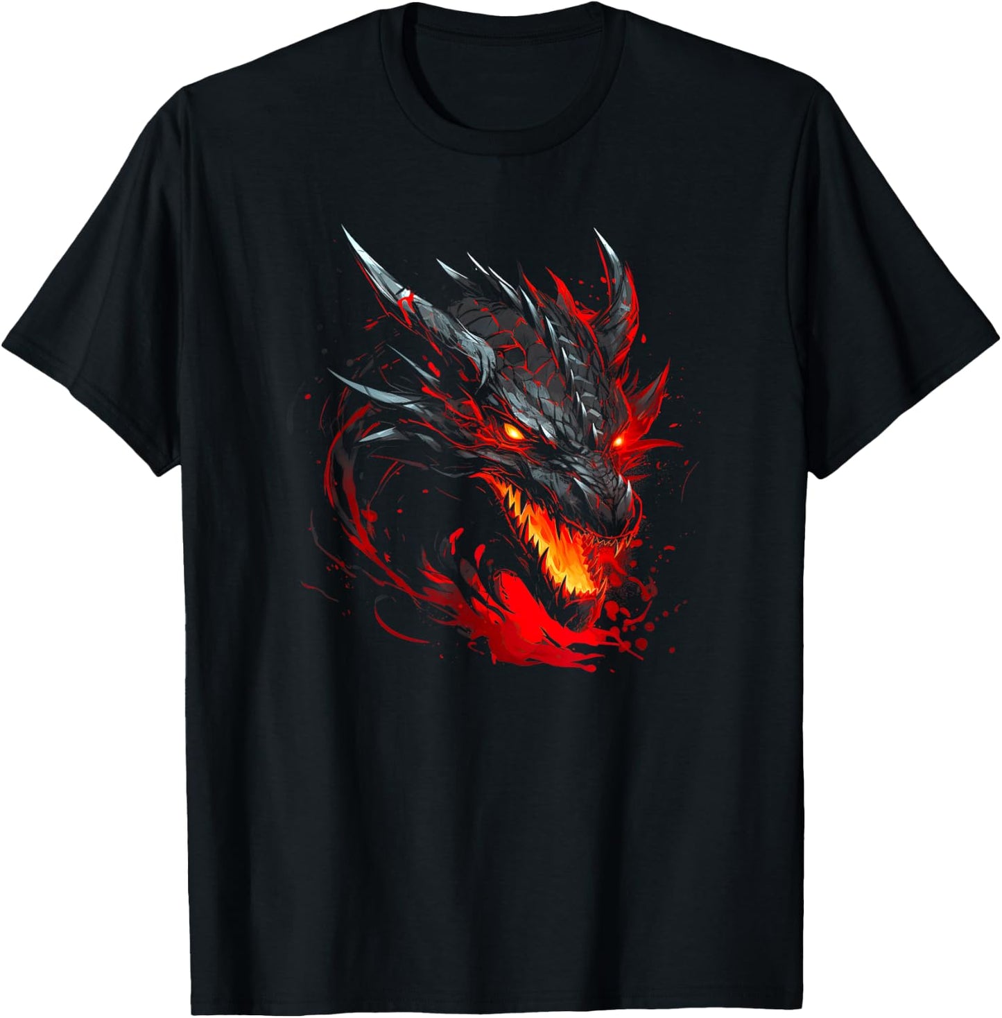Red Chinese Firedrake Dragon - Dragon Print Art T-Shirt - T-Shirt | Black