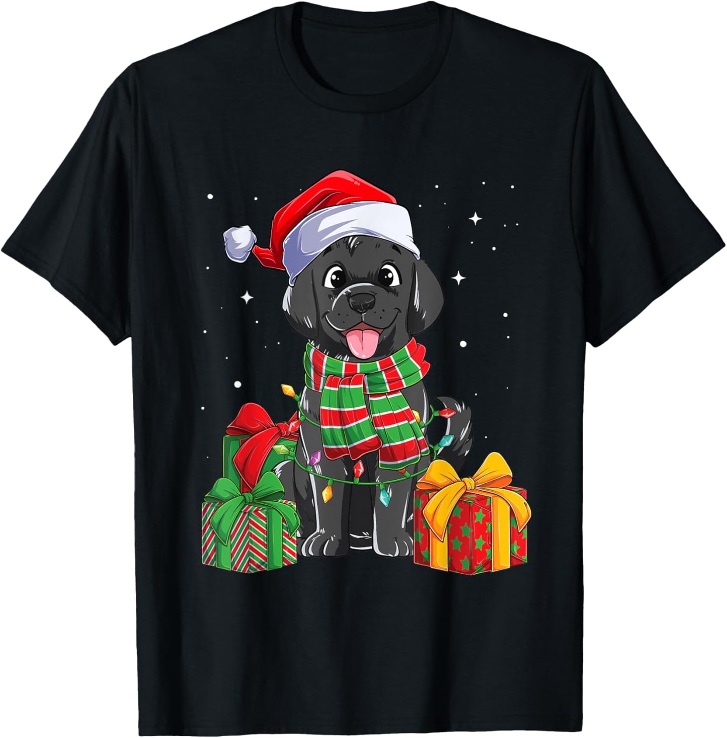 Black Labrador Retriever Christmas Lights Xmas Lab Dog Lover Men Women Kids T-Shirt - T-Shirt | Black
