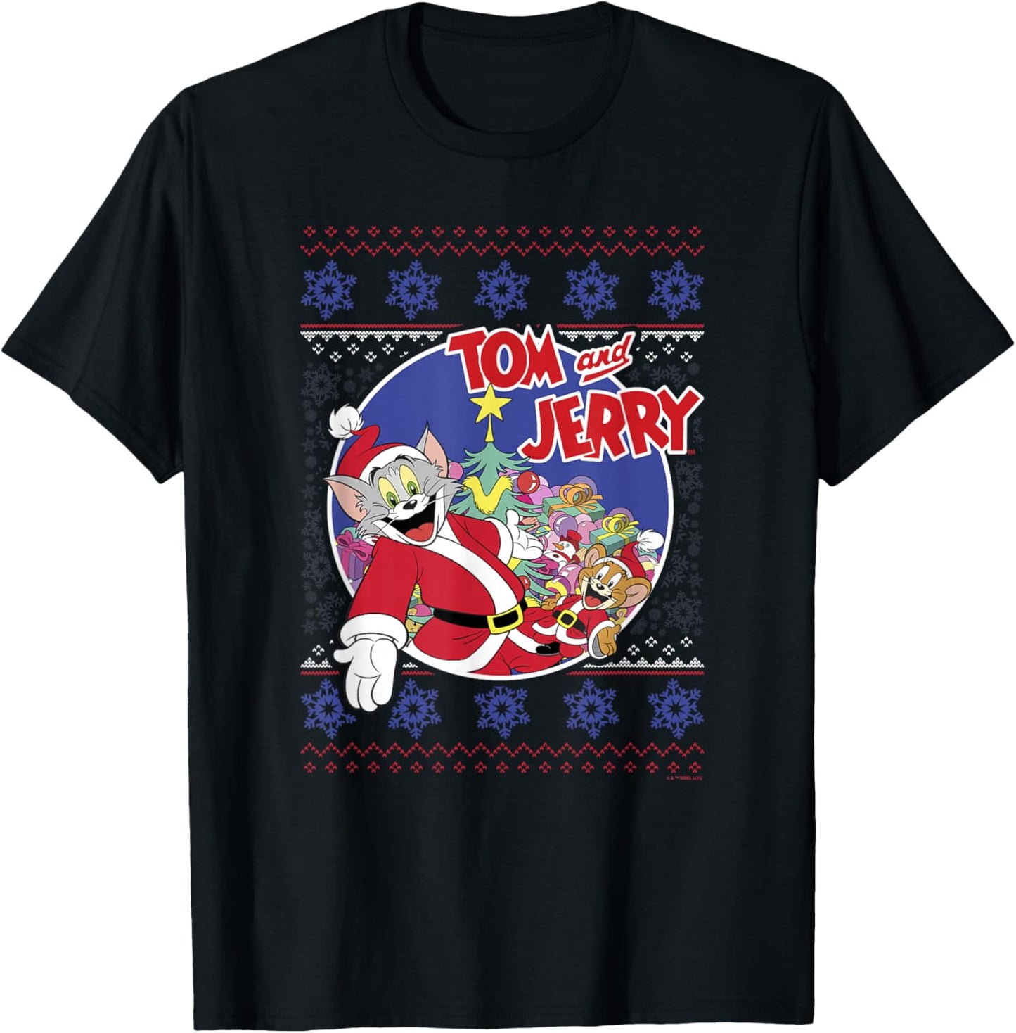 Tom And Jerry Classic Christmas Ugly Sweater T-Shirt - T-Shirt | Black