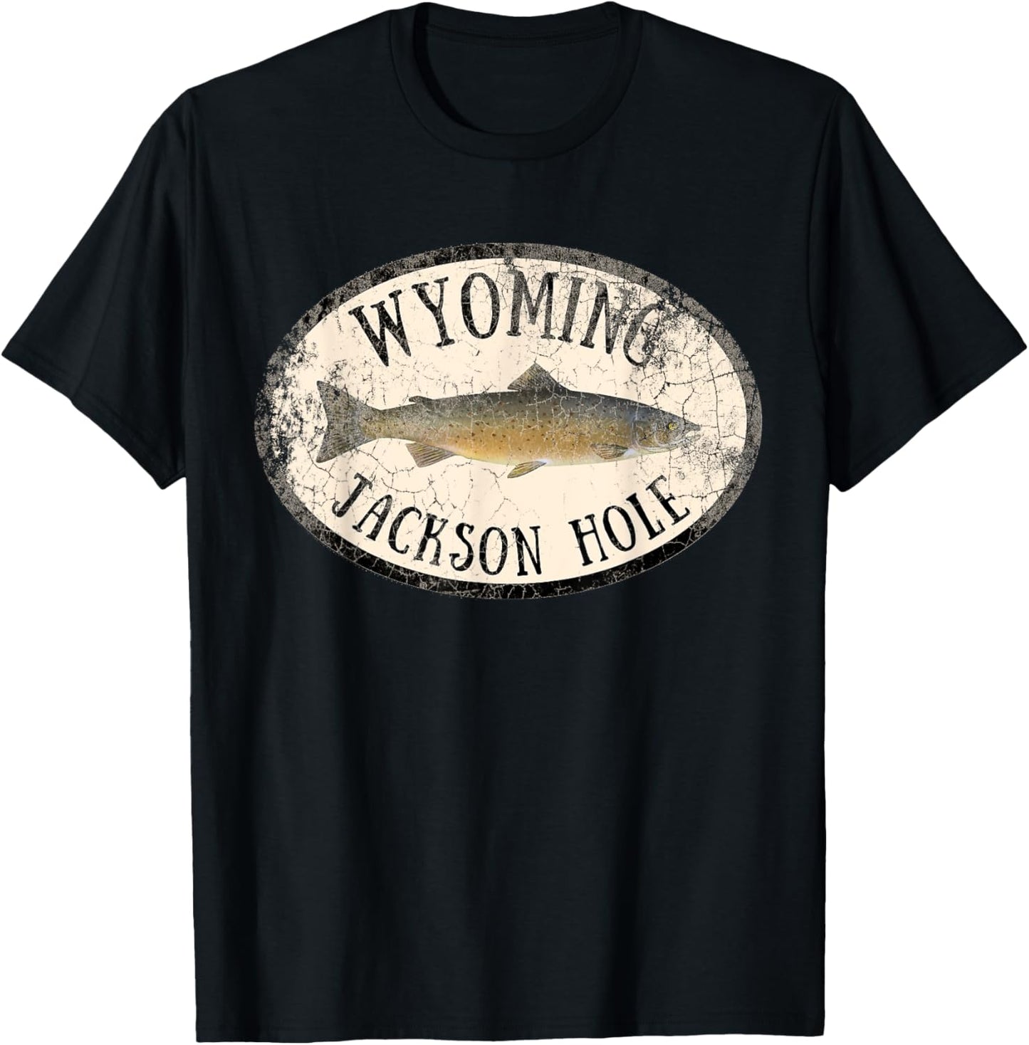 Wyoming Jackson Hole Trout Fish Fly Fishing Vintage T-Shirt - T-Shirt | Black