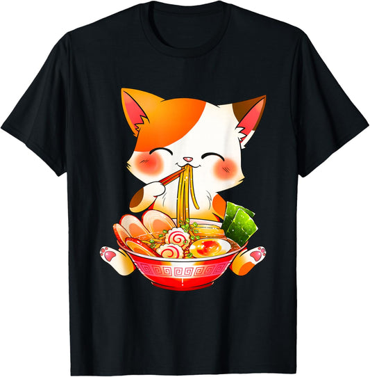 Ramen Cat Neko Anime Kawaii Japanese Merch Gifts Women Girls Small T-Shirt - T-Shirt | Black