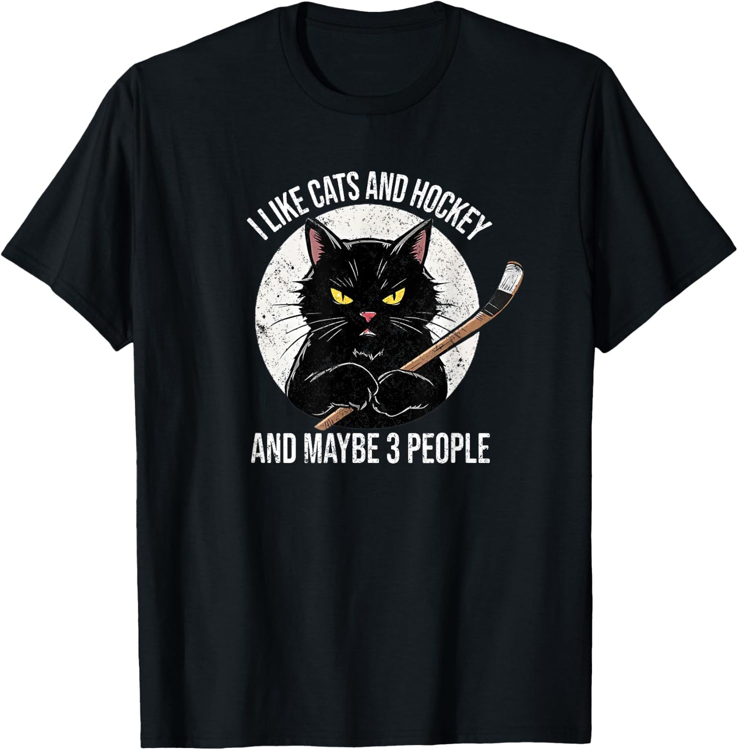 I like cats and hockey and maybe 3 people T-Shirt - T-Shirt | Black