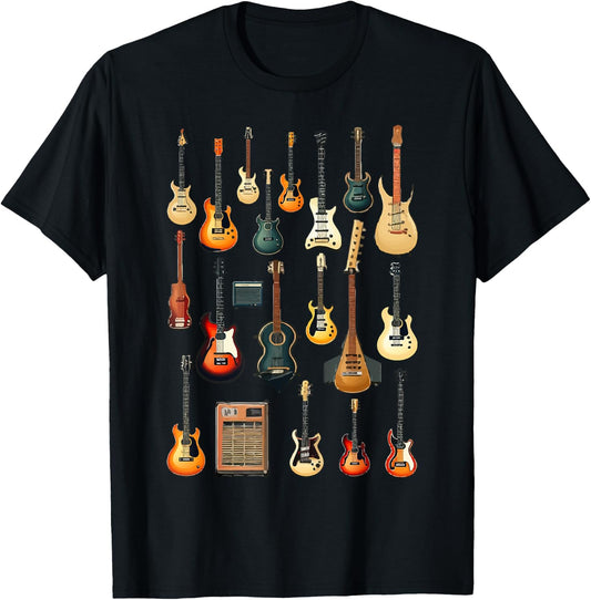 Love Guitar Different Guitars Music Lover Funny Guitars T-Shirt - T-Shirt | Black