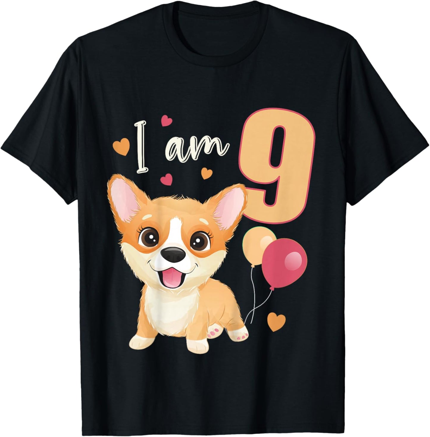 Kids 9 Years old 9 birthday outfit Boy girl Dog Corgi T-Shirt - T-Shirt | Black