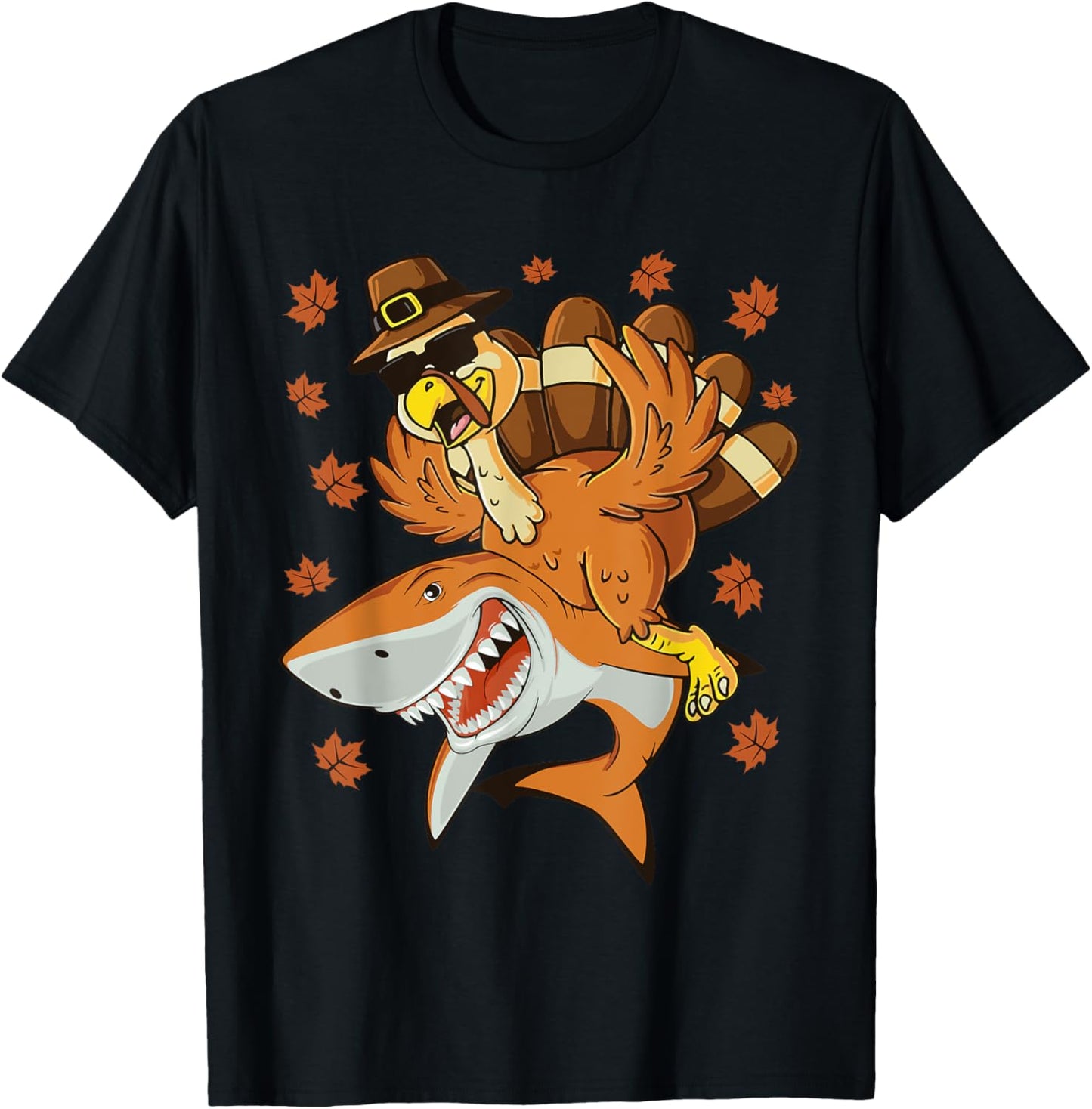 Thanksgiving Turkey Riding Shark Funny Toddler Boys Kids T-Shirt - T-Shirt | Black