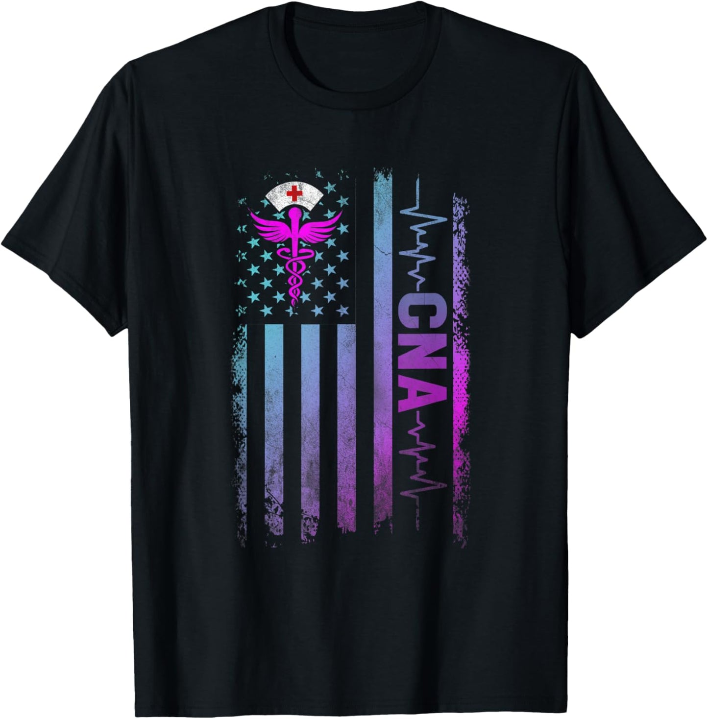 CNA Job Certified Nursing Assistant USA Flag Women Men T-Shirt - T-Shirt | Black