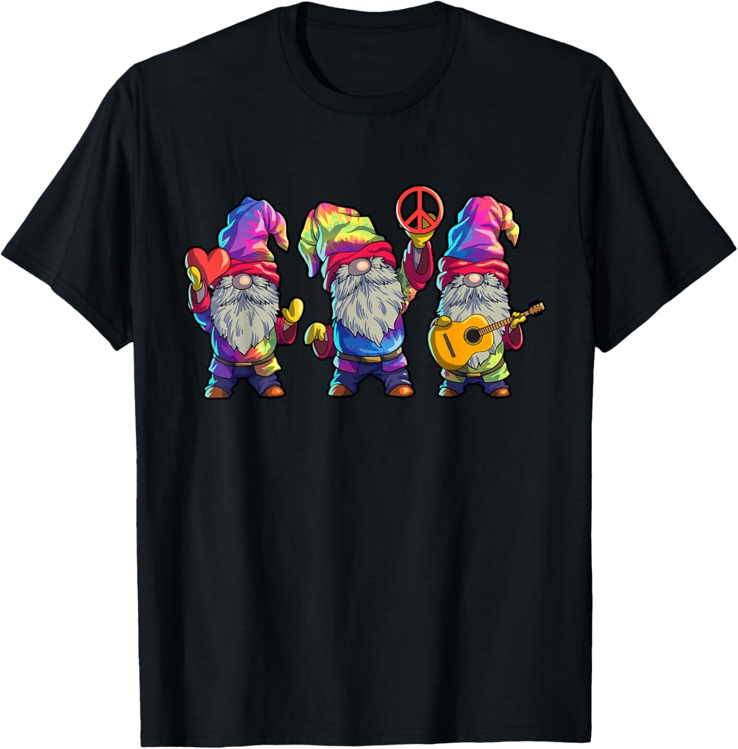 Hippie Gnomes Shirt Men Women Tie Dye Graphic Peace Gnomes T-Shirt - T-Shirt | Black