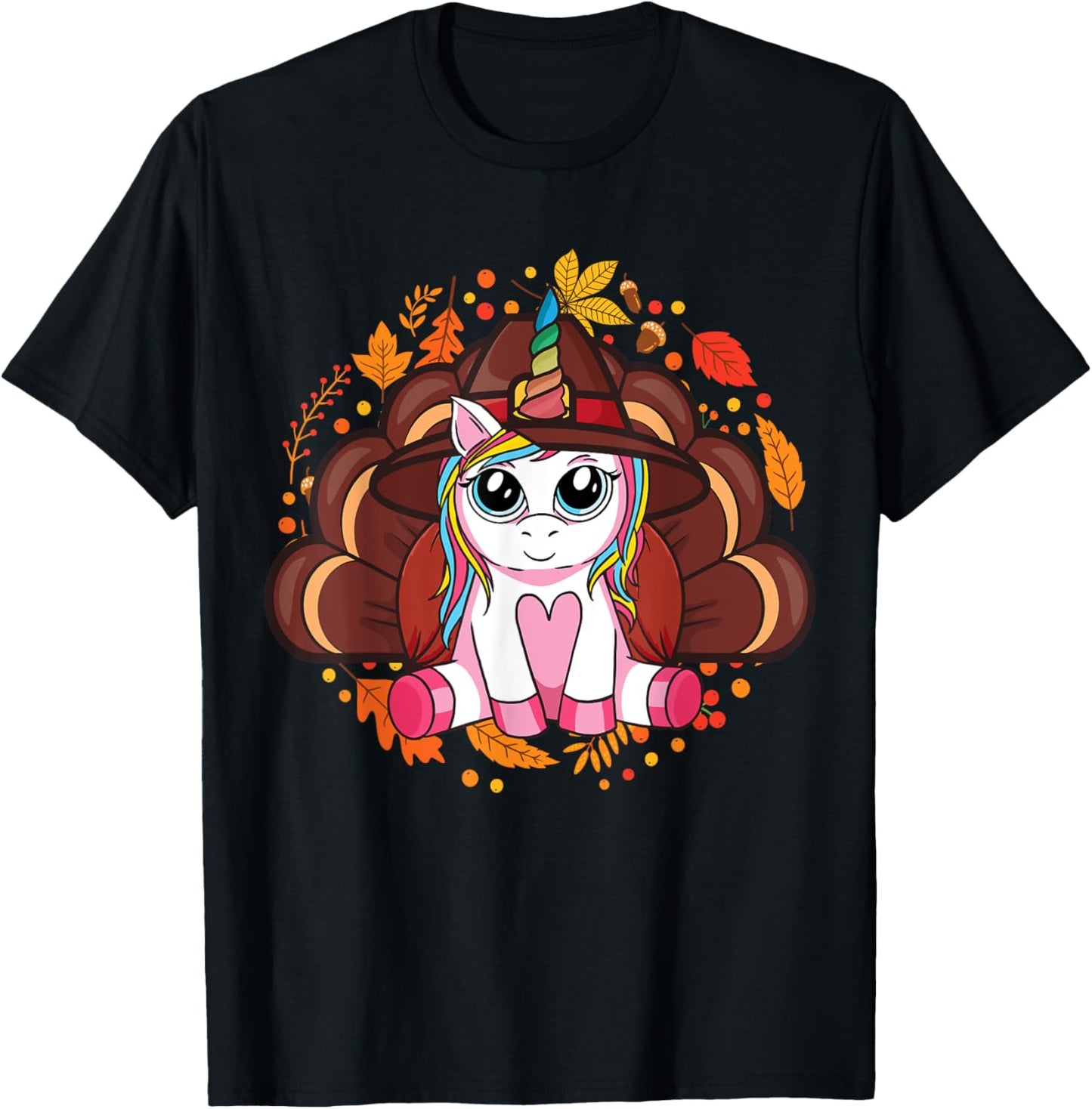Cute Thanksgiving Girls Kids Toddler Turkey Unicorn T-Shirt - T-Shirt | Black