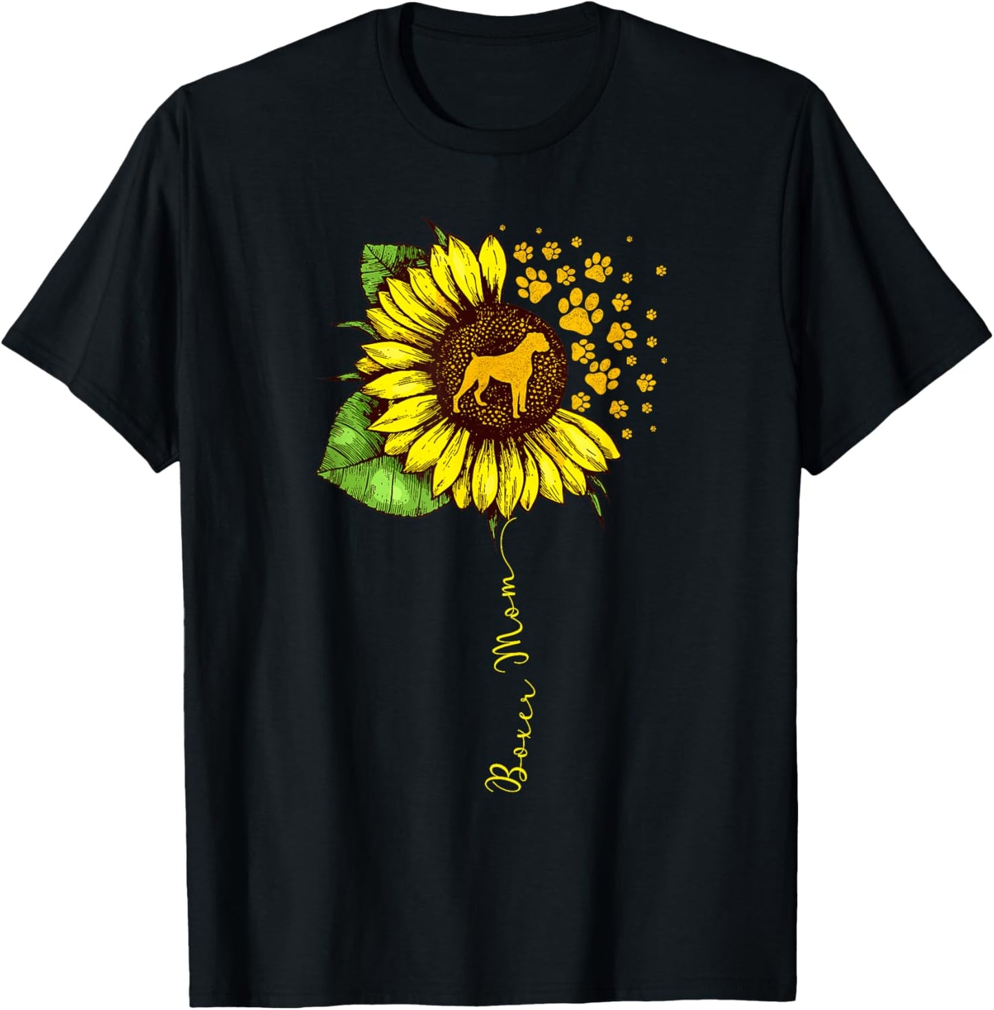 Funny Boxer Mom Sunflower Mother's Day Boxer Dog Lover T-Shirt - T-Shirt | Black