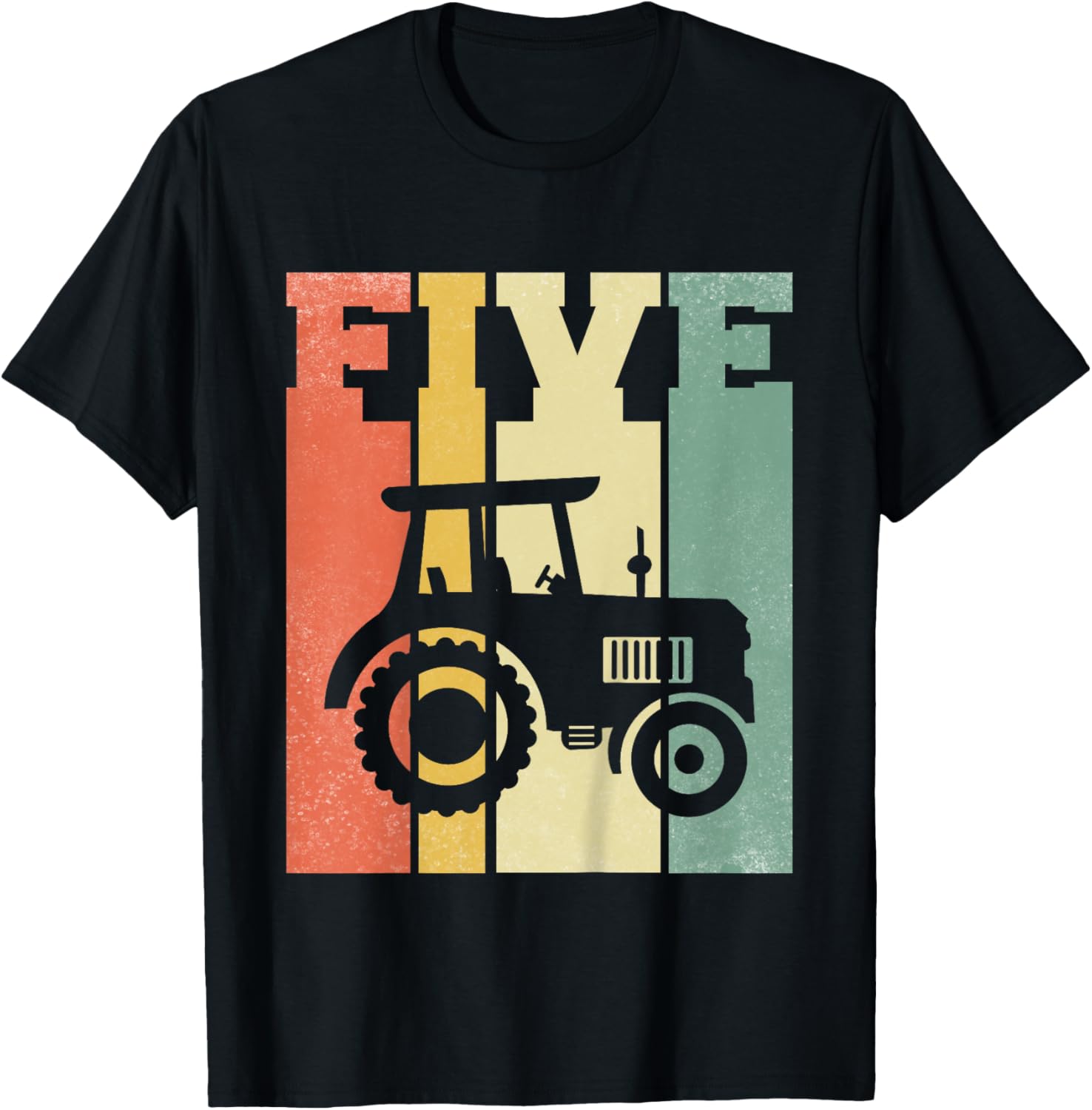 Vintage Farm Tractor Five Year 5th Birthday Farmer Barnyard T-Shirt - T-Shirt | Black