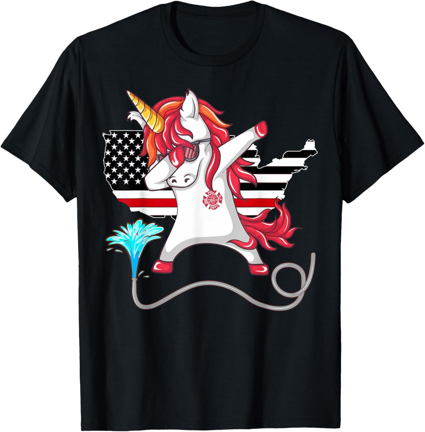 Unicorn Firefighter Fireman Thin Red Line Gift Women T-Shirt - T-Shirt | Black