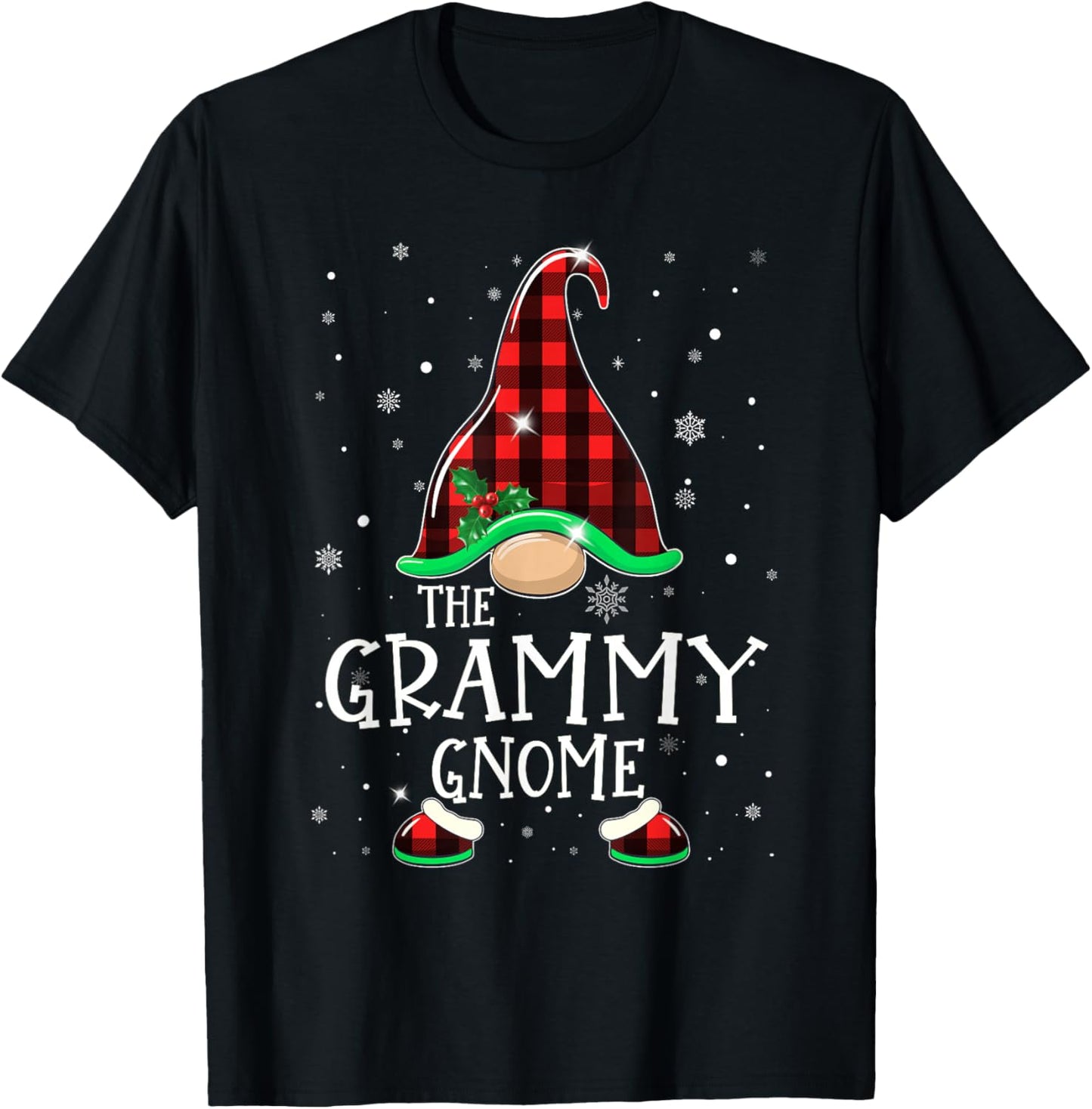 Funny GRAMMY Gnome Buffalo Plaid Matching Christmas Pajama T-Shirt - T-Shirt | Black
