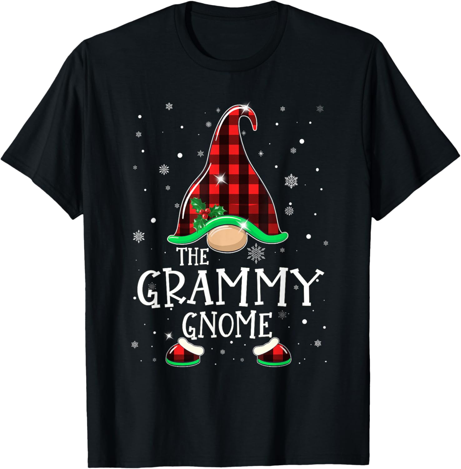 Funny GRAMMY Gnome Buffalo Plaid Matching Christmas Pajama T-Shirt - T-Shirt | Black