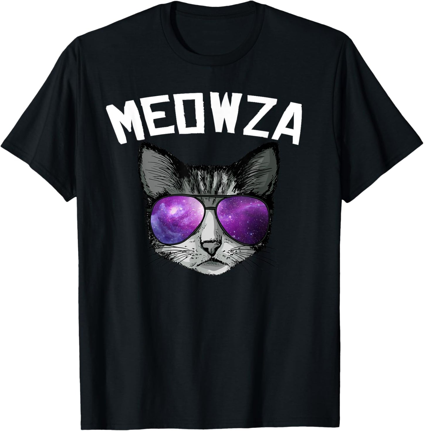 Meowza cool Space cat with sunglasses Men Women Kids T-Shirt - T-Shirt | Black