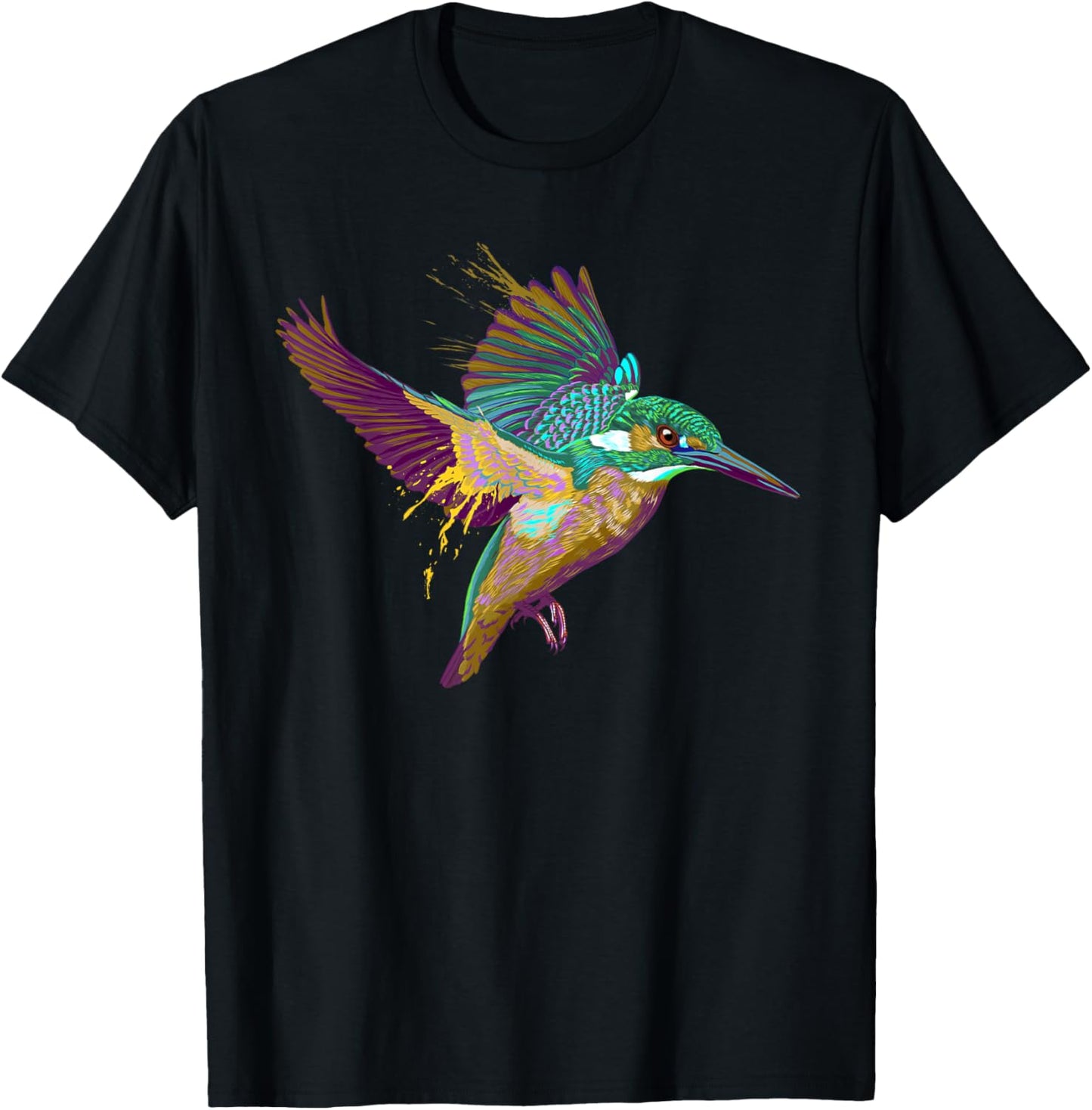 Colorful Splash Kingfisher Bird T-Shirt - T-Shirt | Black