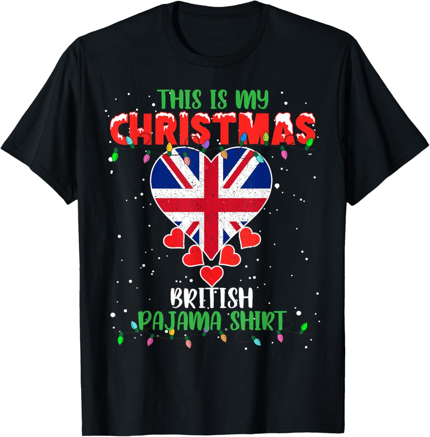 This Is My Christmas Lights Love British Flag Pajama T-Shirt - T-Shirt | Black