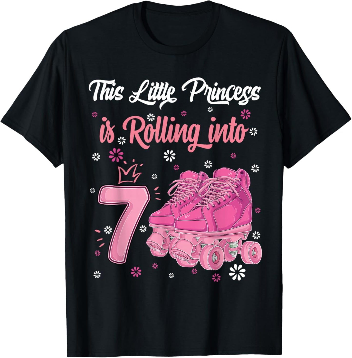 Princess Roller Girl 7 year old Rolling skate 7th birthday T-Shirt - T-Shirt | Black