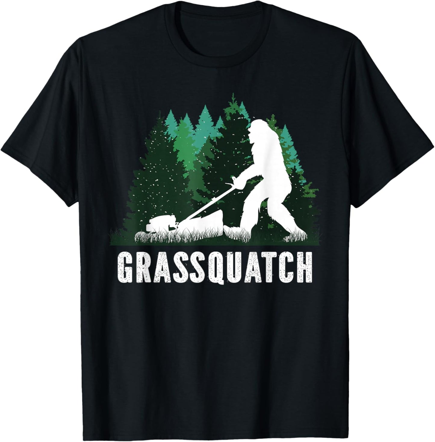 Lawn Mower Mowing Dad Landscaper Bigfoot Yeti Sasquatch T-Shirt - T-Shirt | Black