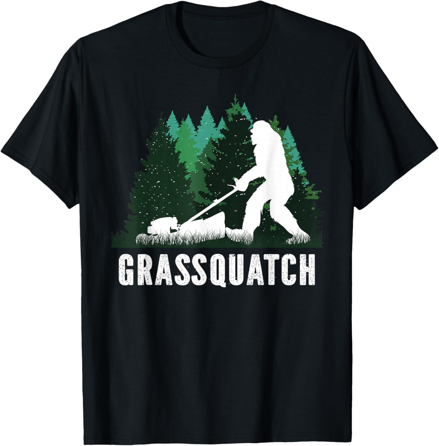 Lawn Mower Mowing Dad Landscaper Bigfoot Yeti Sasquatch T-Shirt - T-Shirt | Black