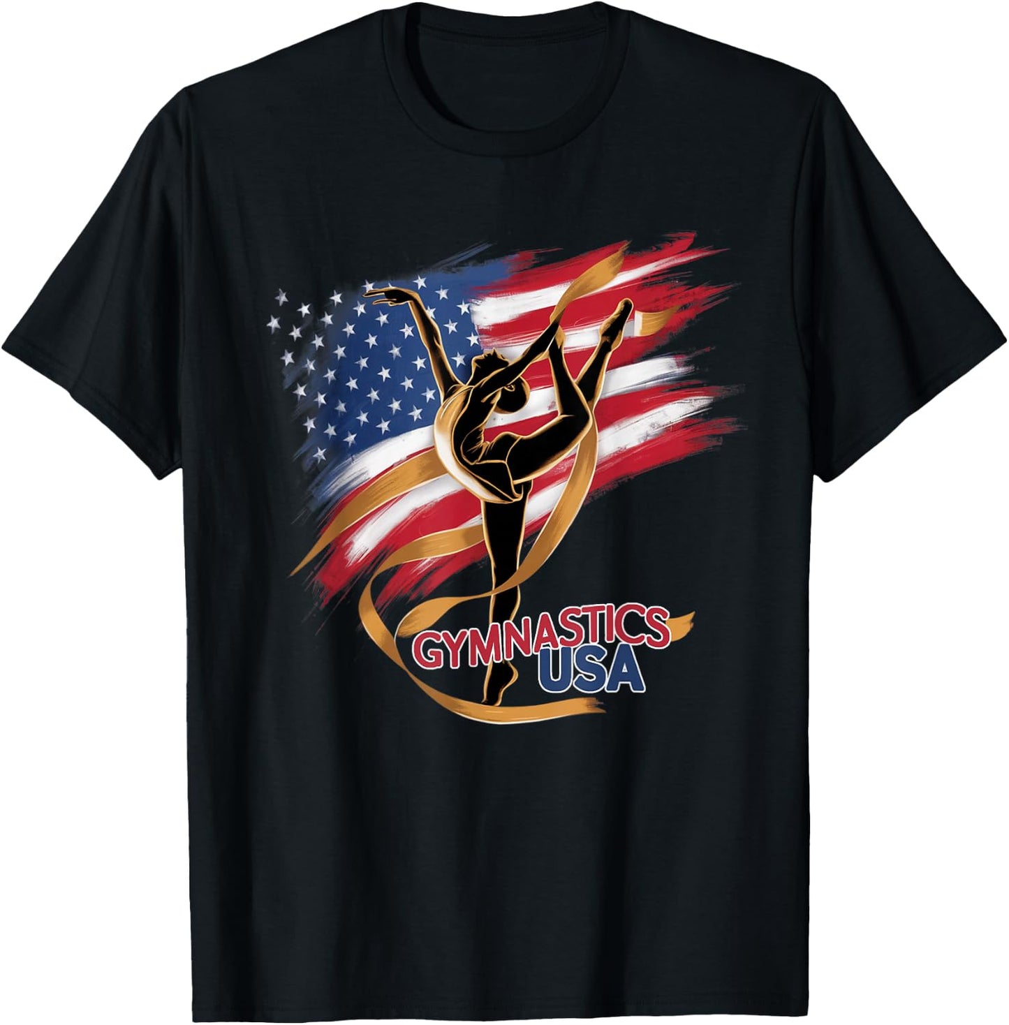 Gymnastics USA Support the Team Sport American Flag Lover T-Shirt - T-Shirt | Black